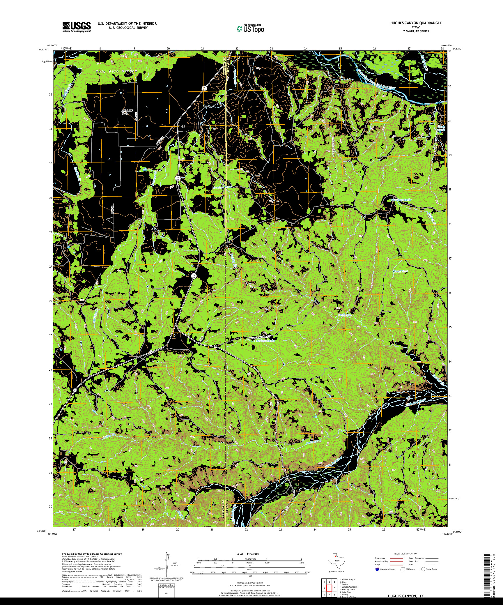 USGS US TOPO 7.5-MINUTE MAP FOR HUGHES CANYON, TX 2019