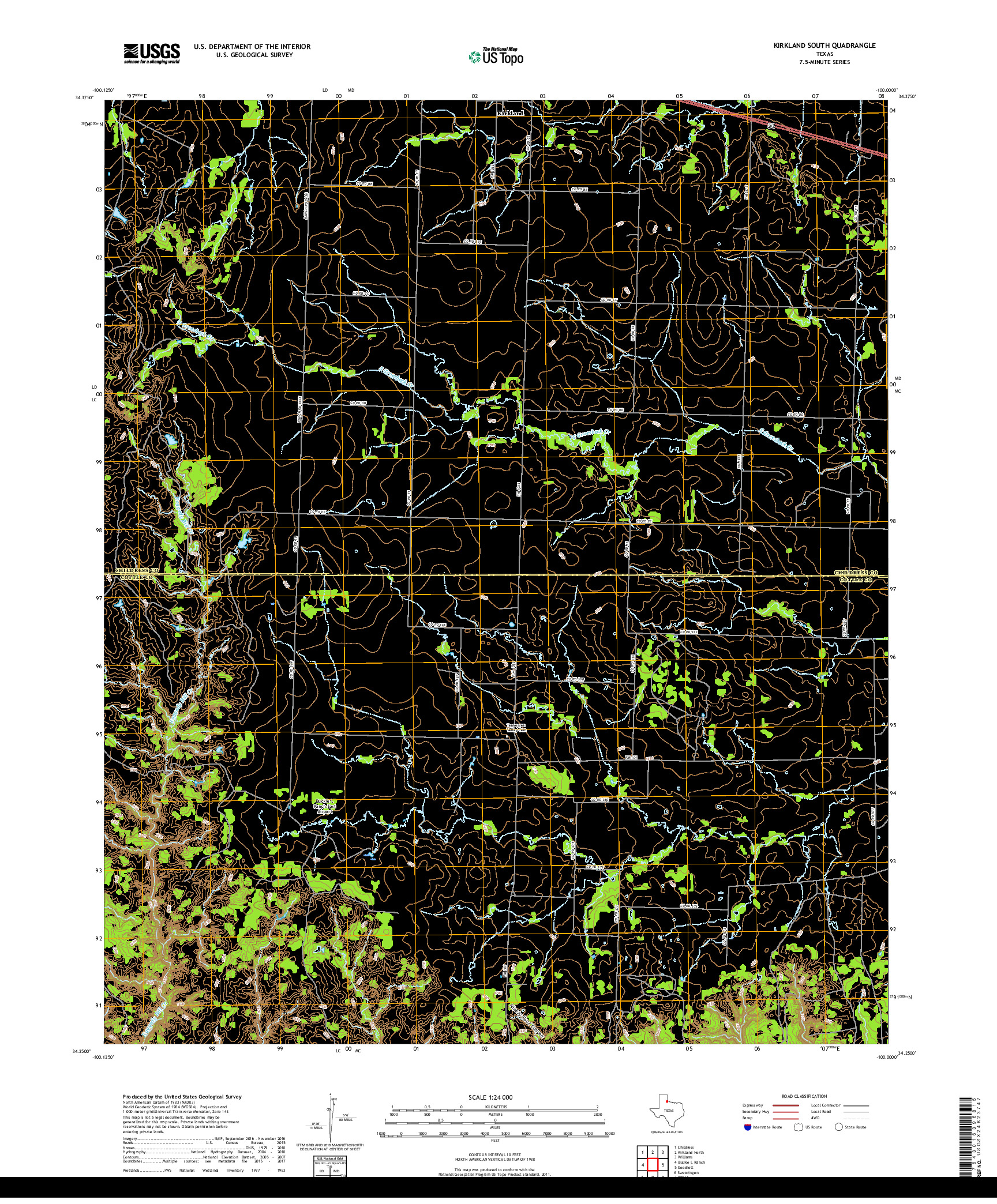 USGS US TOPO 7.5-MINUTE MAP FOR KIRKLAND SOUTH, TX 2019