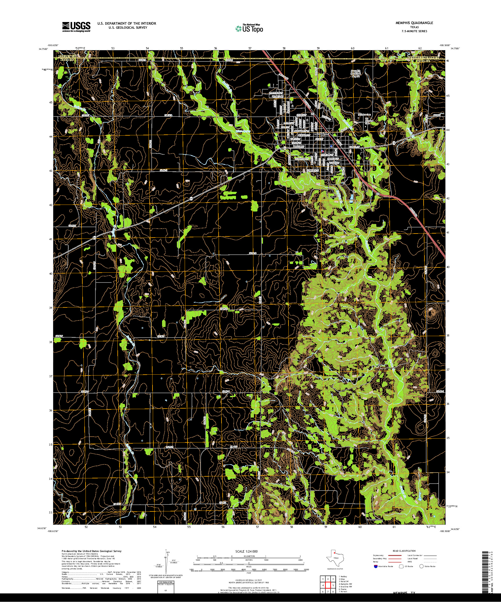 USGS US TOPO 7.5-MINUTE MAP FOR MEMPHIS, TX 2019