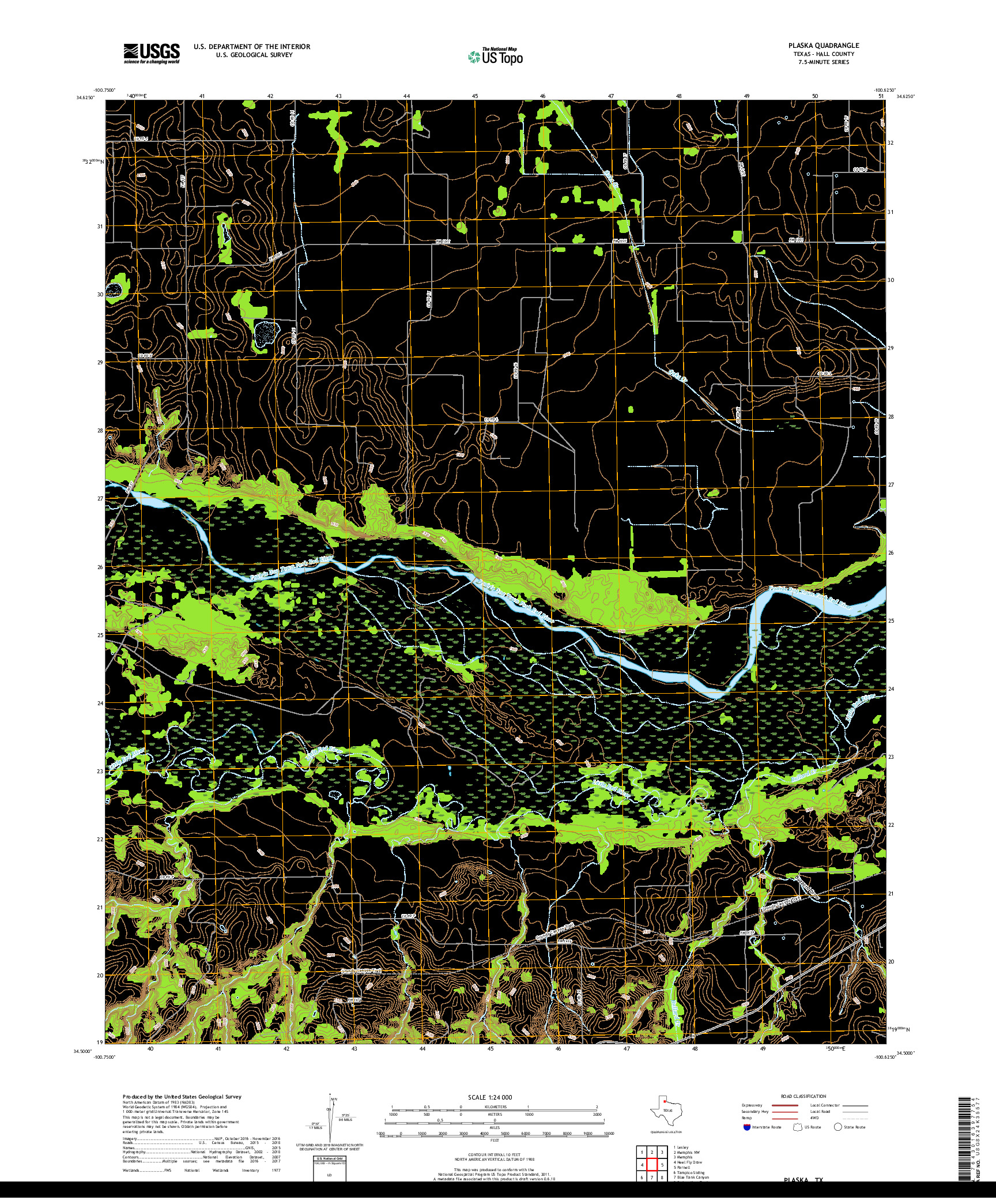 USGS US TOPO 7.5-MINUTE MAP FOR PLASKA, TX 2019