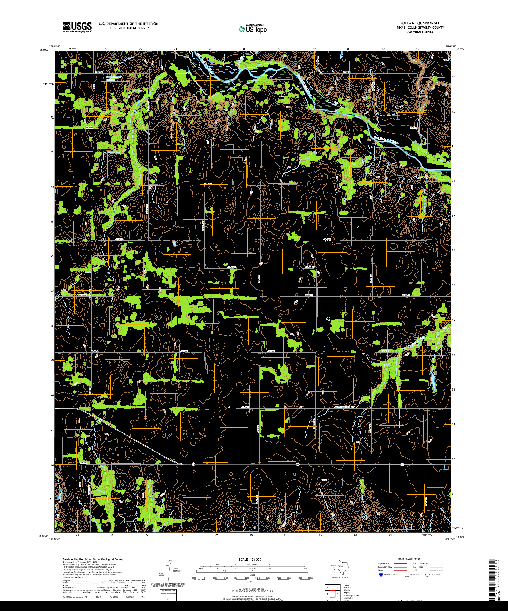 USGS US TOPO 7.5-MINUTE MAP FOR ROLLA NE, TX 2019
