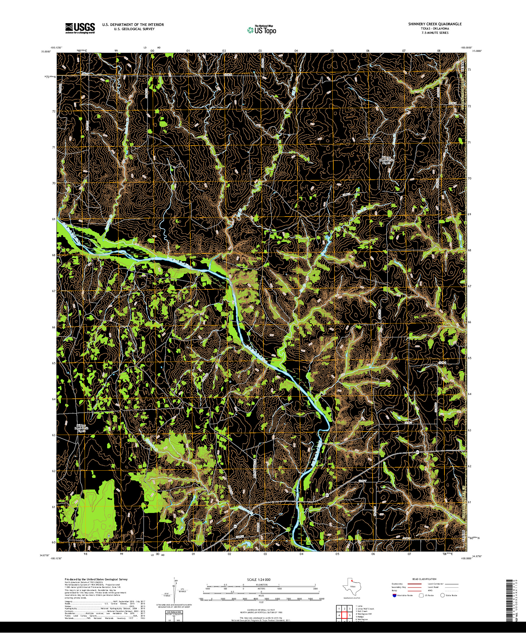 USGS US TOPO 7.5-MINUTE MAP FOR SHINNERY CREEK, TX,OK 2019