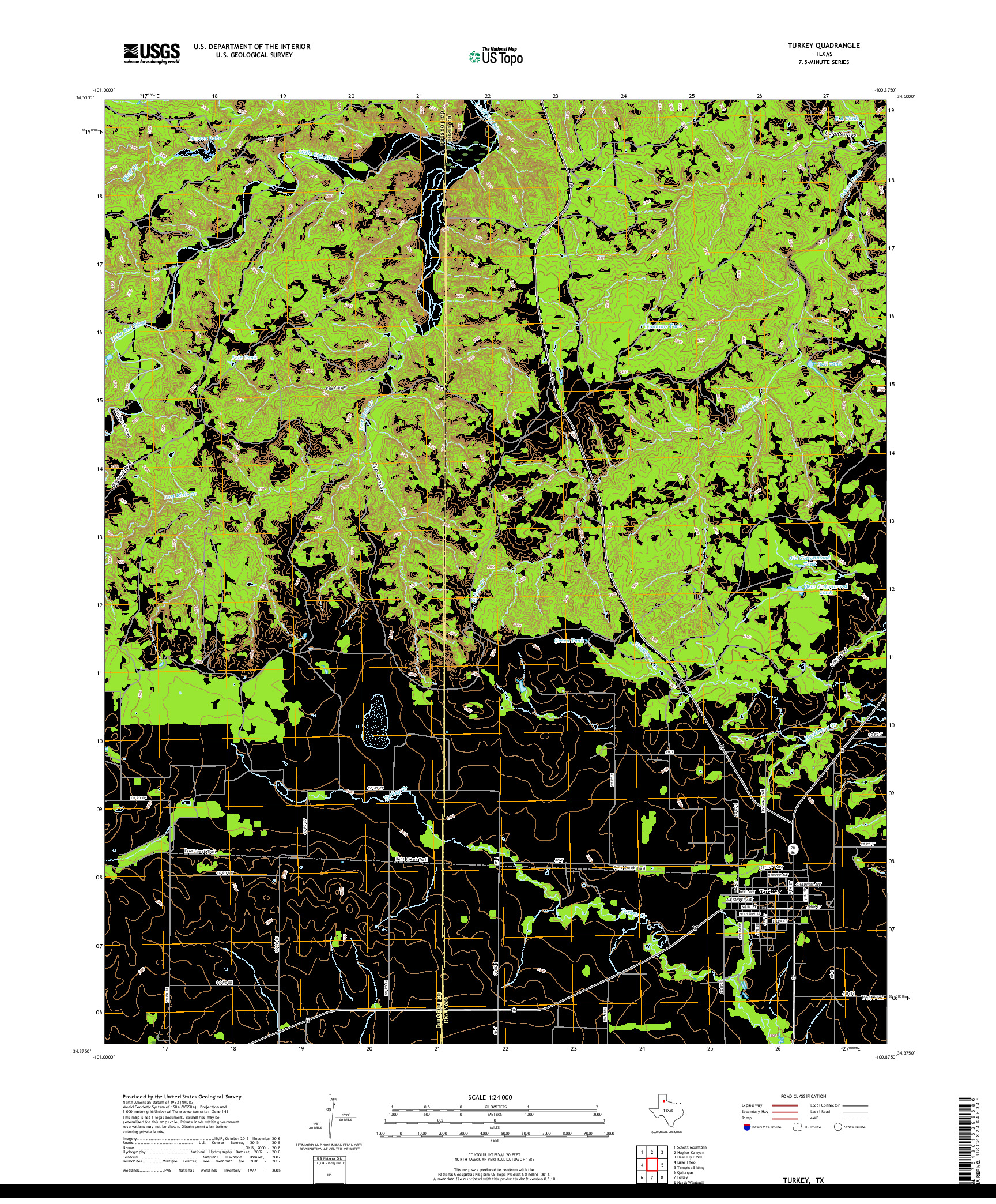 USGS US TOPO 7.5-MINUTE MAP FOR TURKEY, TX 2019