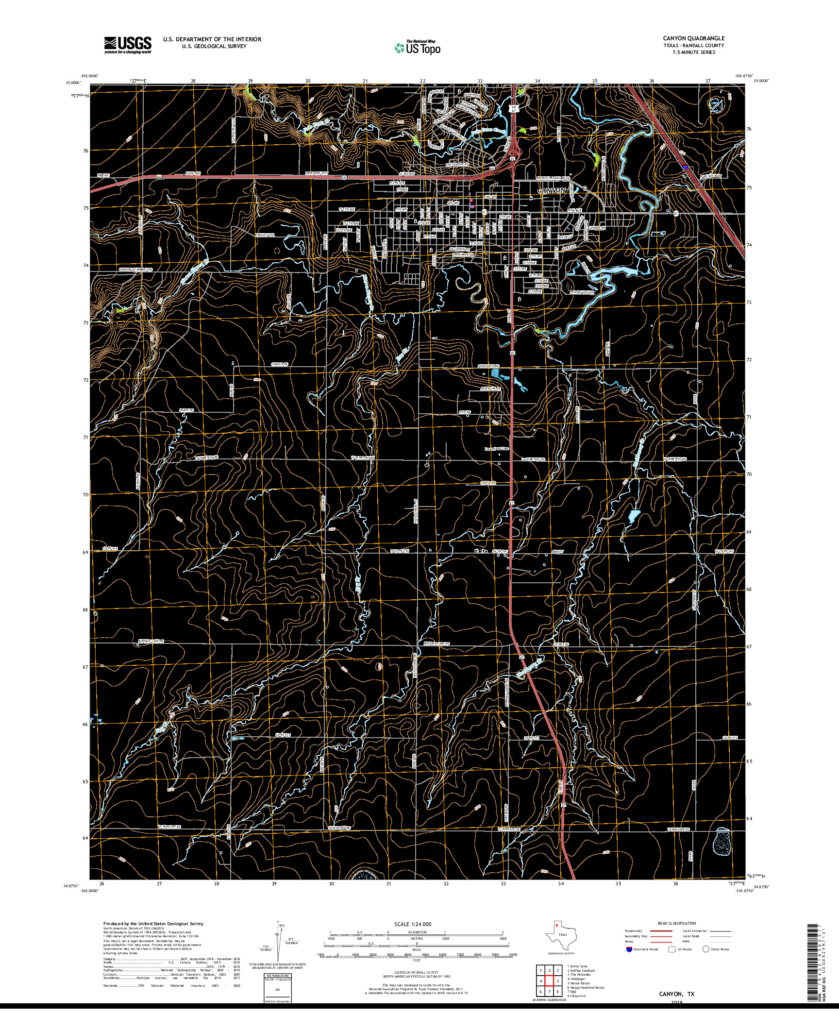 USGS US TOPO 7.5-MINUTE MAP FOR CANYON, TX 2019