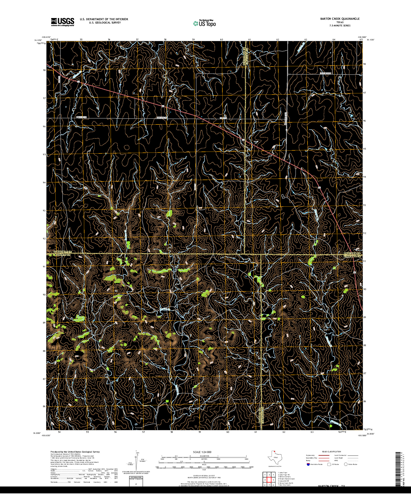 USGS US TOPO 7.5-MINUTE MAP FOR BARTON CREEK, TX 2019