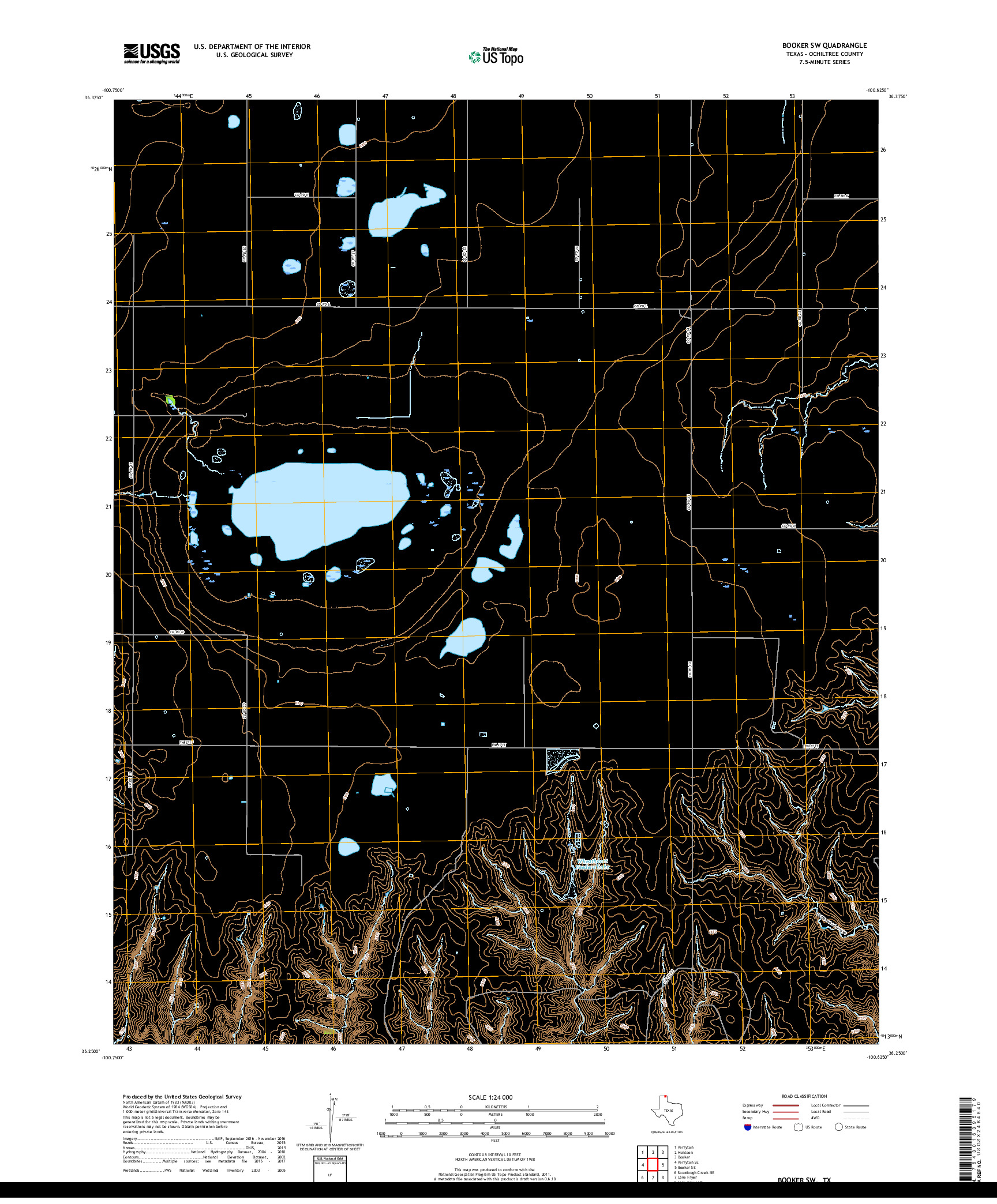 USGS US TOPO 7.5-MINUTE MAP FOR BOOKER SW, TX 2019