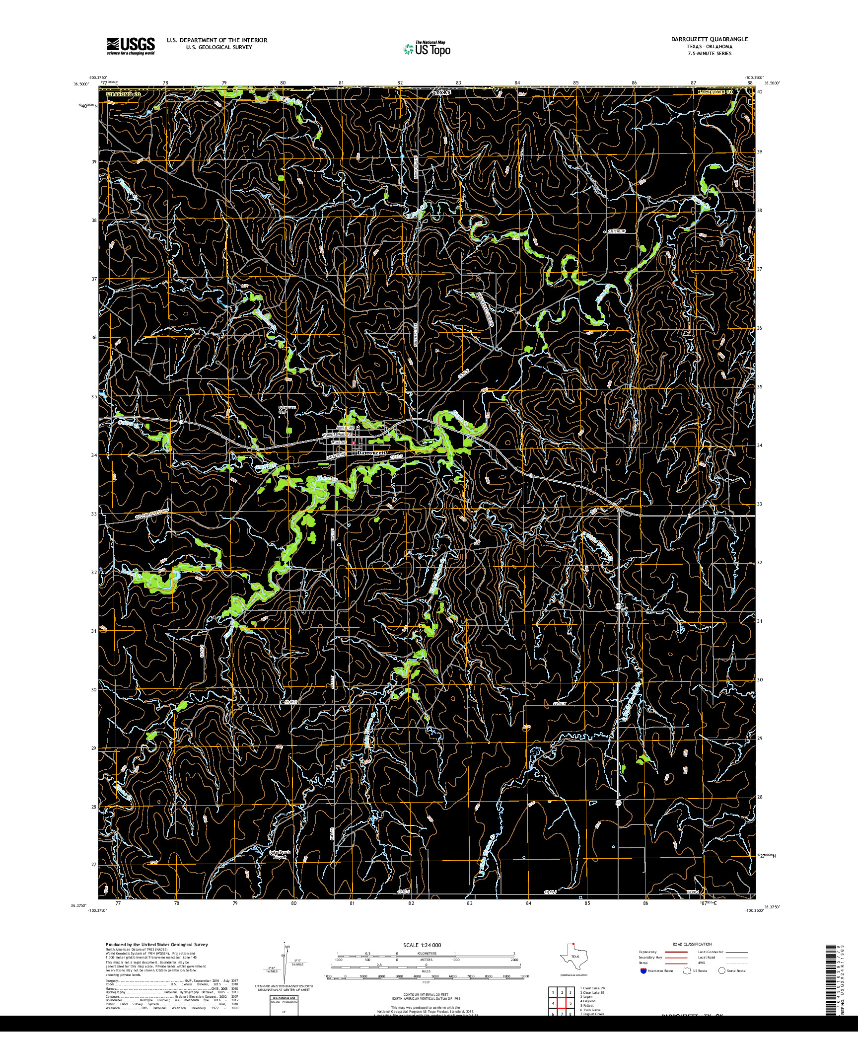USGS US TOPO 7.5-MINUTE MAP FOR DARROUZETT, TX,OK 2019