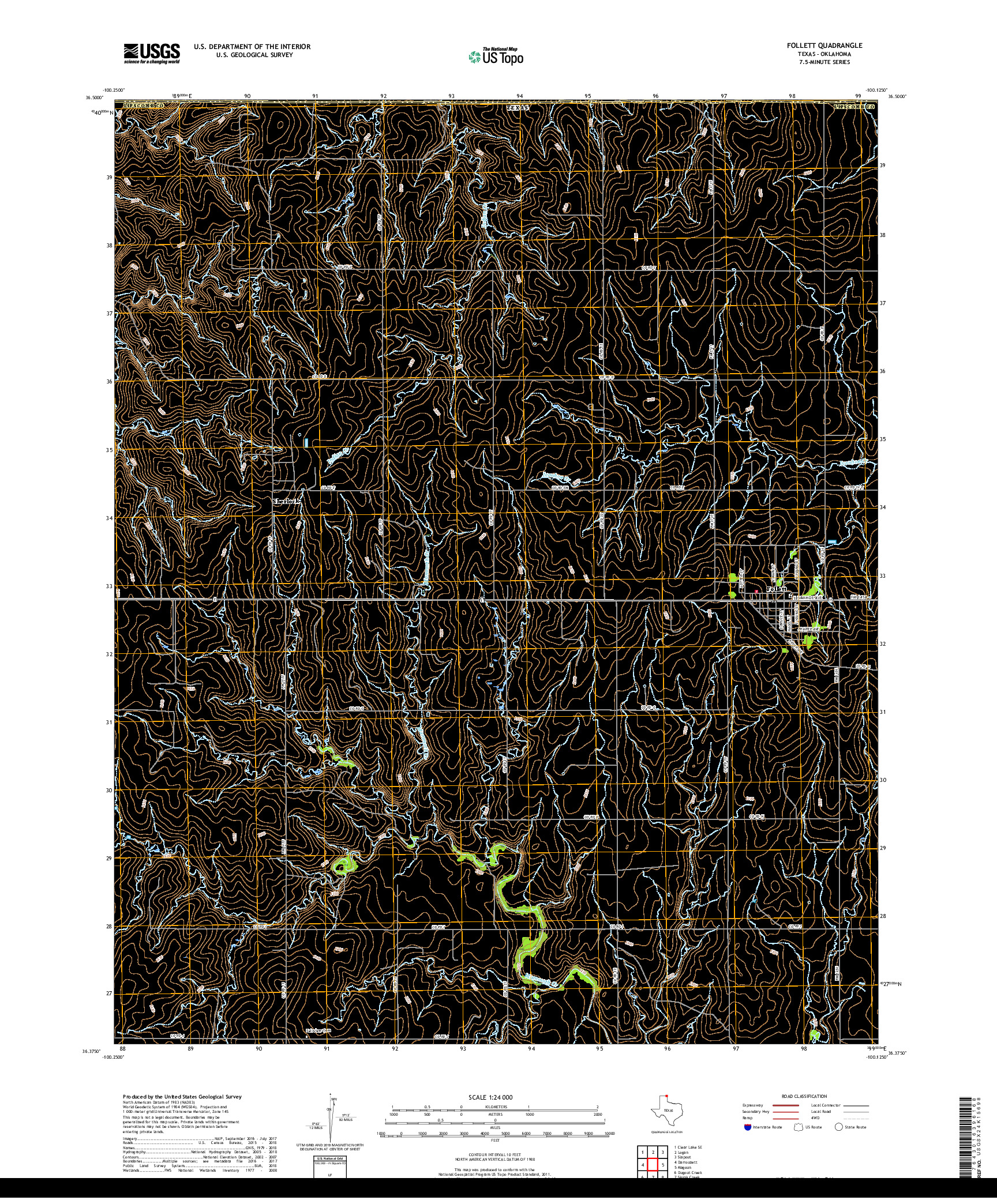 USGS US TOPO 7.5-MINUTE MAP FOR FOLLETT, TX,OK 2019