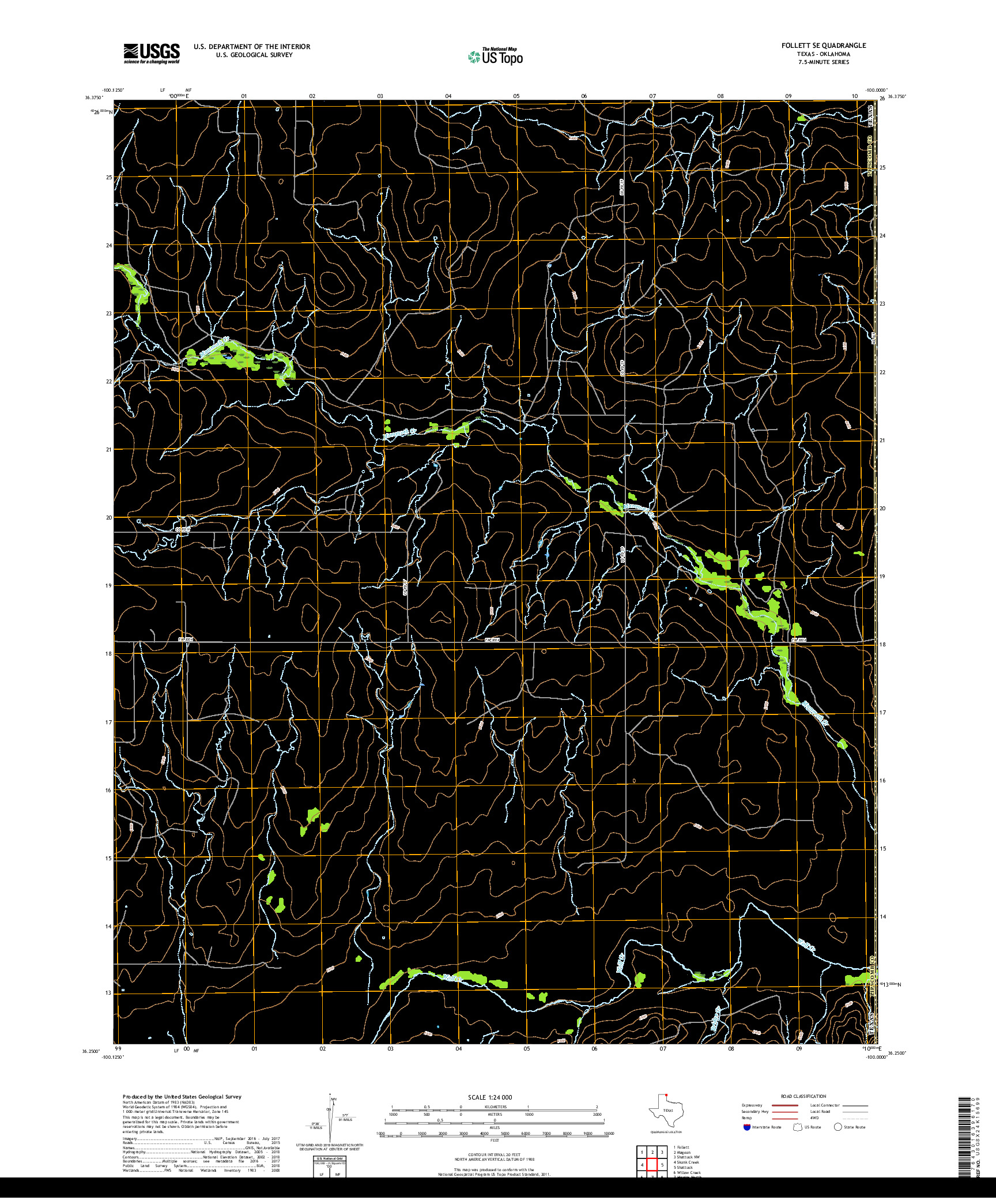 USGS US TOPO 7.5-MINUTE MAP FOR FOLLETT SE, TX,OK 2019