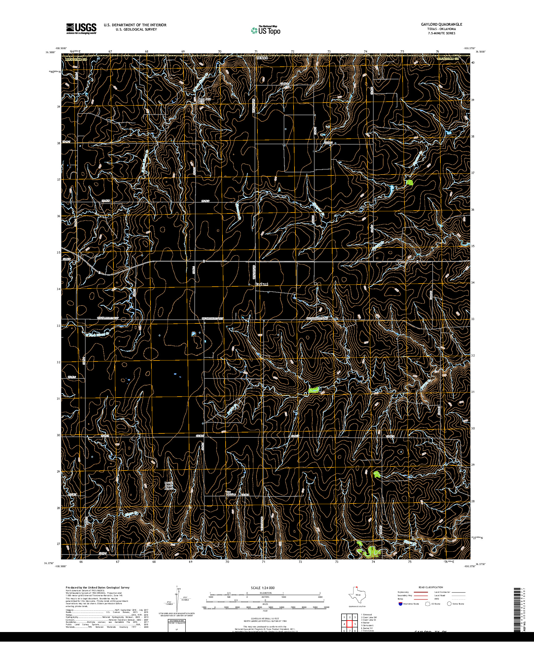 USGS US TOPO 7.5-MINUTE MAP FOR GAYLORD, TX,OK 2019