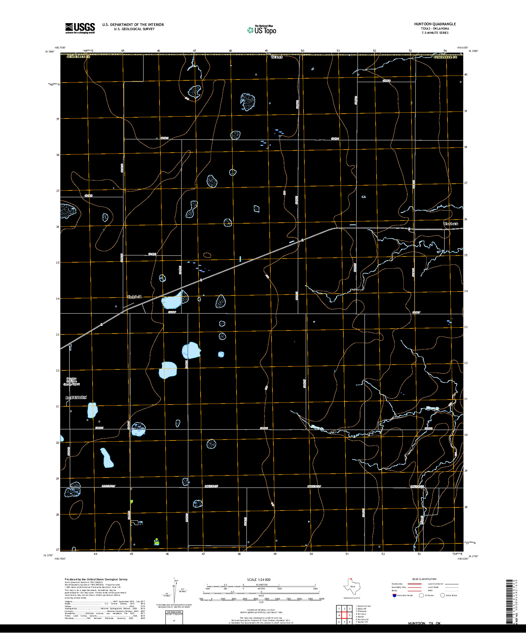 USGS US TOPO 7.5-MINUTE MAP FOR HUNTOON, TX,OK 2019
