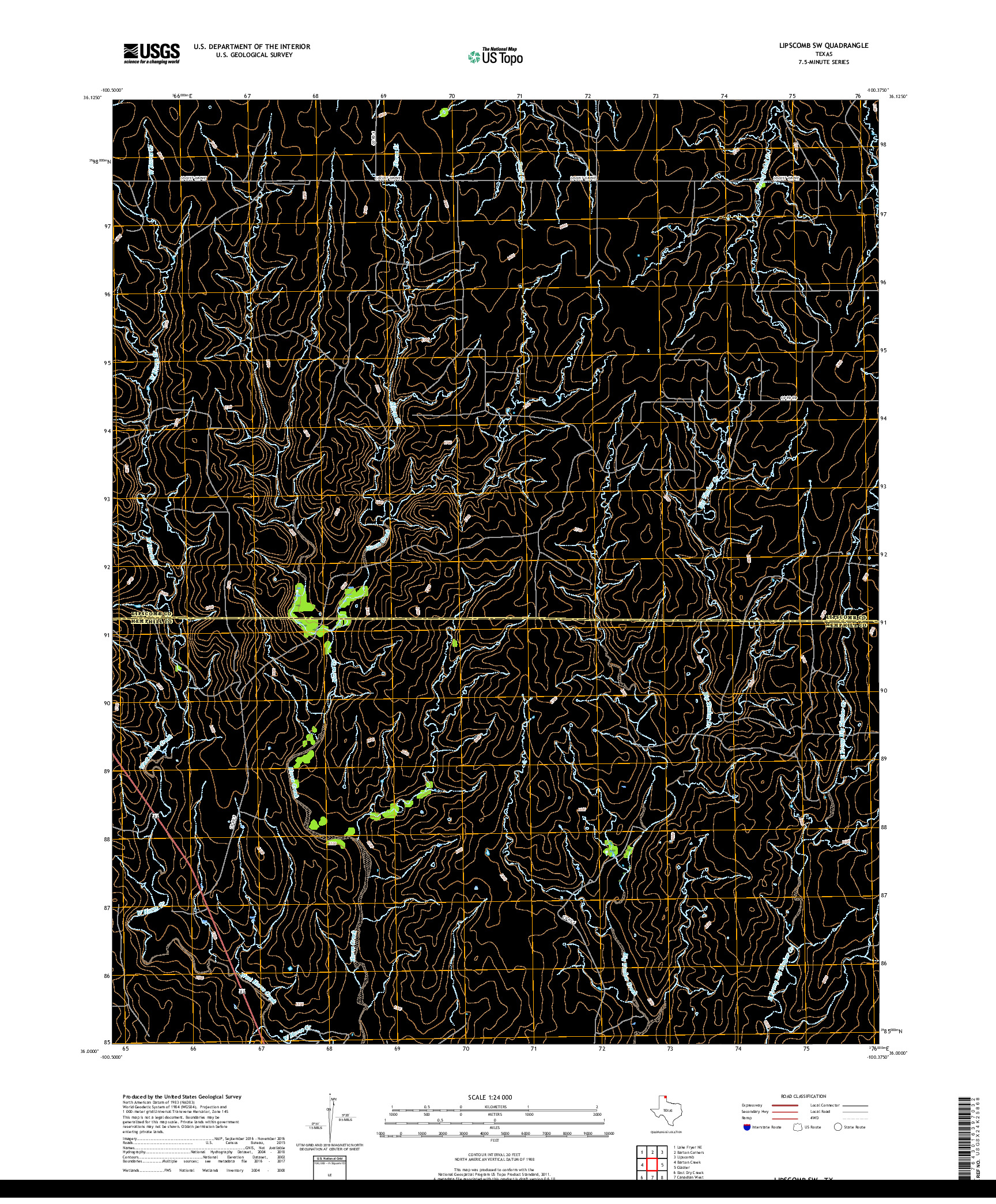 USGS US TOPO 7.5-MINUTE MAP FOR LIPSCOMB SW, TX 2019