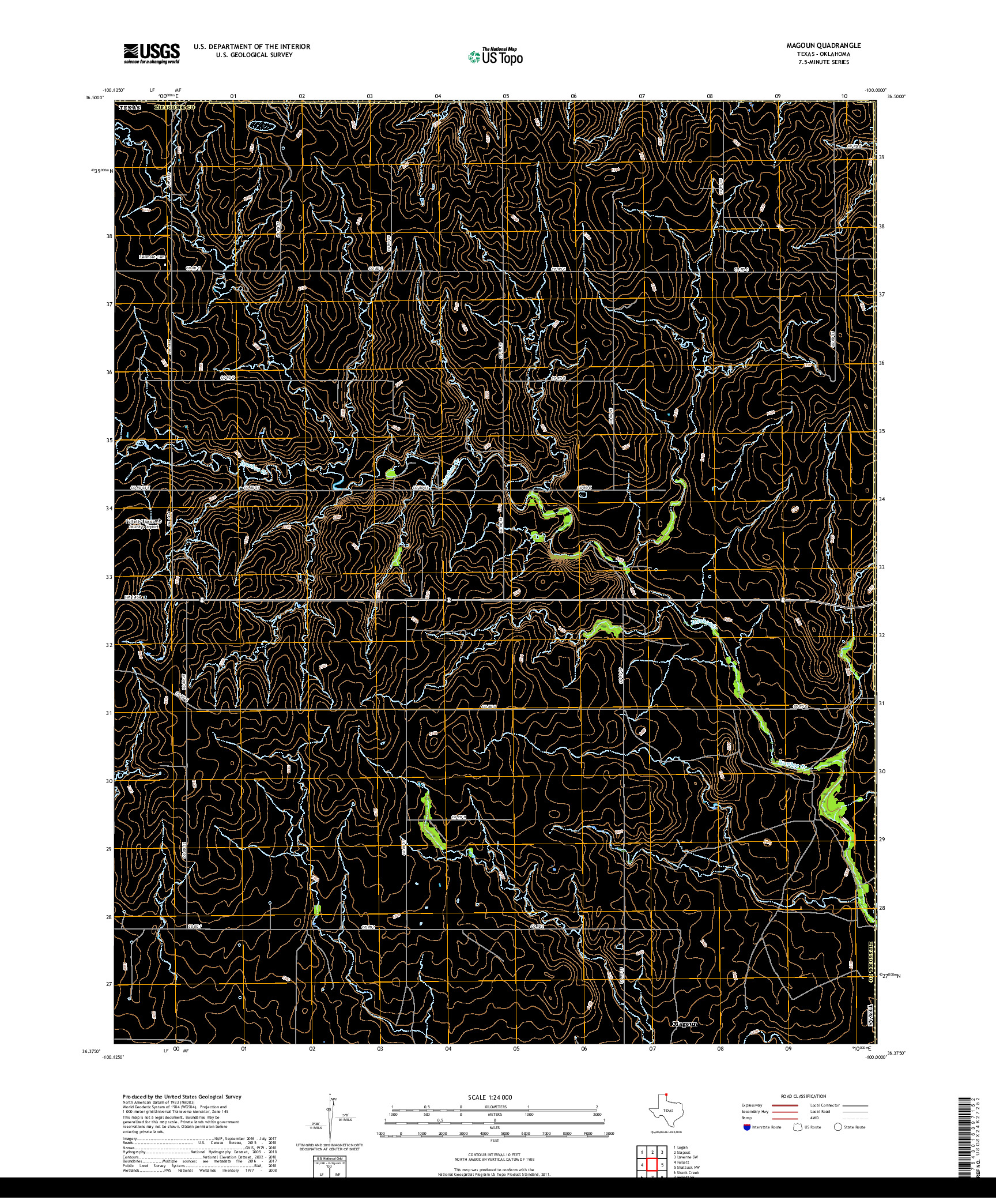 USGS US TOPO 7.5-MINUTE MAP FOR MAGOUN, TX,OK 2019