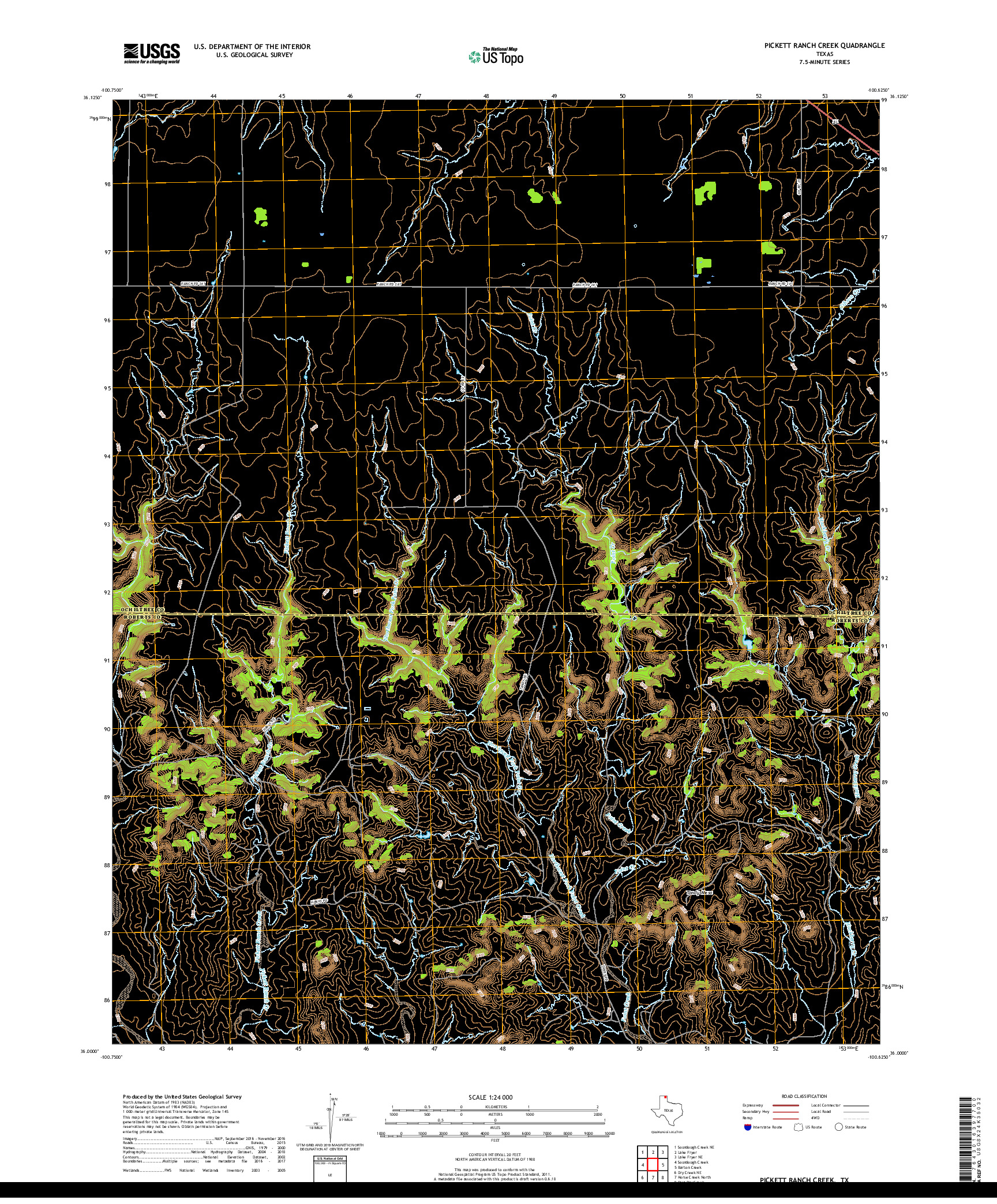 USGS US TOPO 7.5-MINUTE MAP FOR PICKETT RANCH CREEK, TX 2019