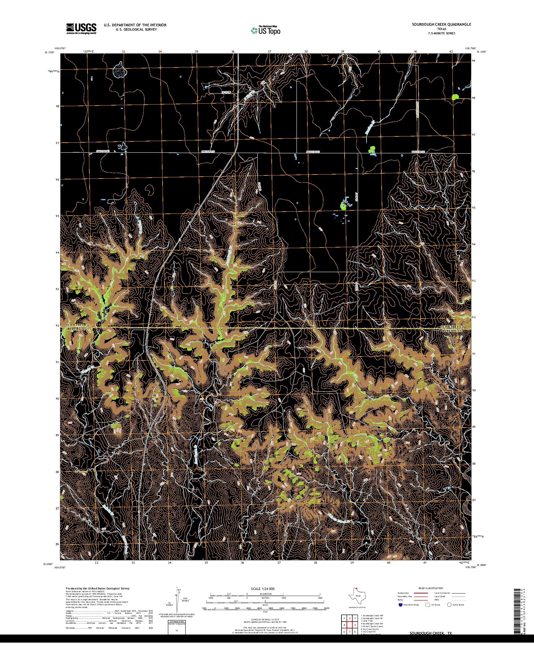 USGS US TOPO 7.5-MINUTE MAP FOR SOURDOUGH CREEK, TX 2019