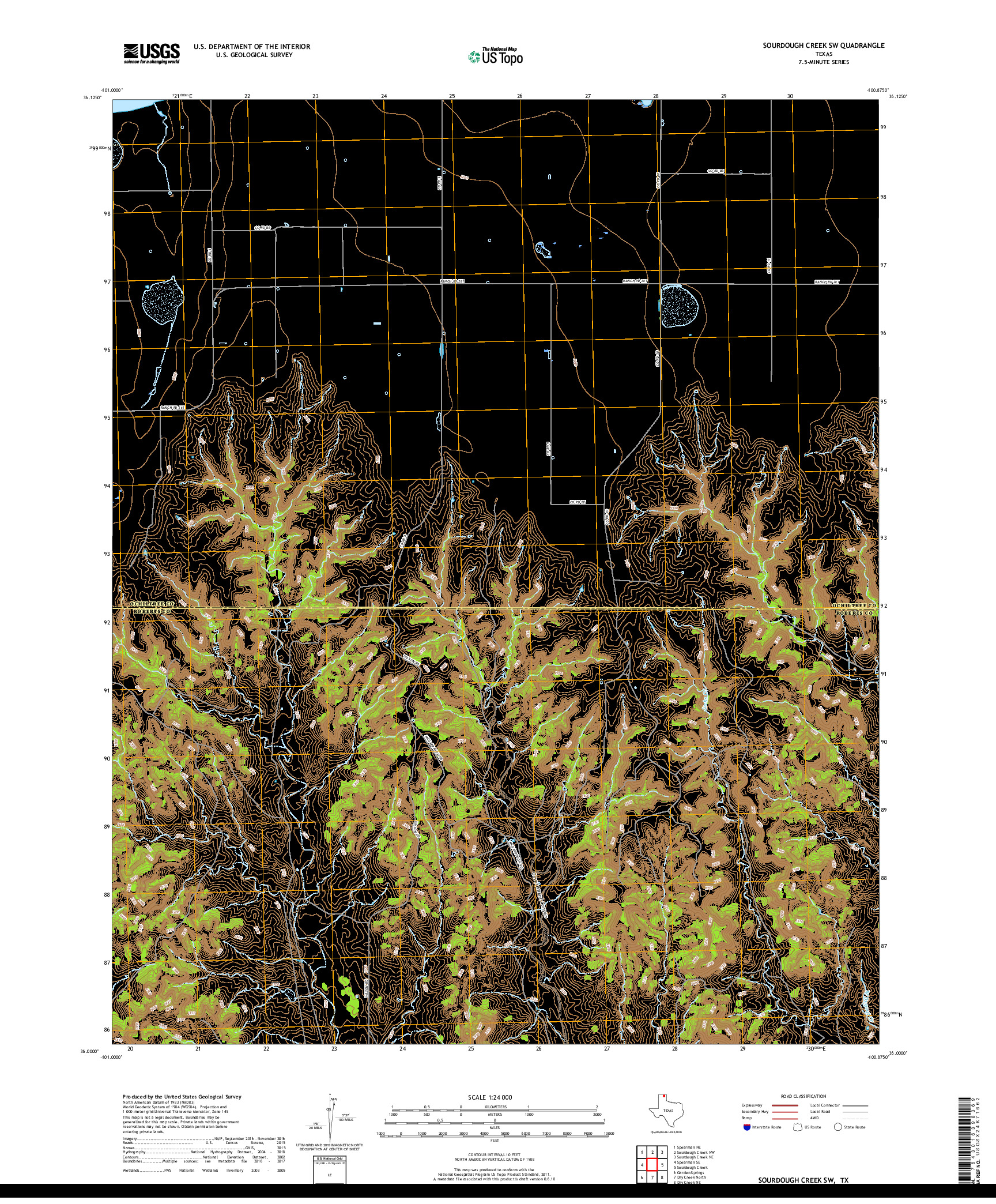 USGS US TOPO 7.5-MINUTE MAP FOR SOURDOUGH CREEK SW, TX 2019