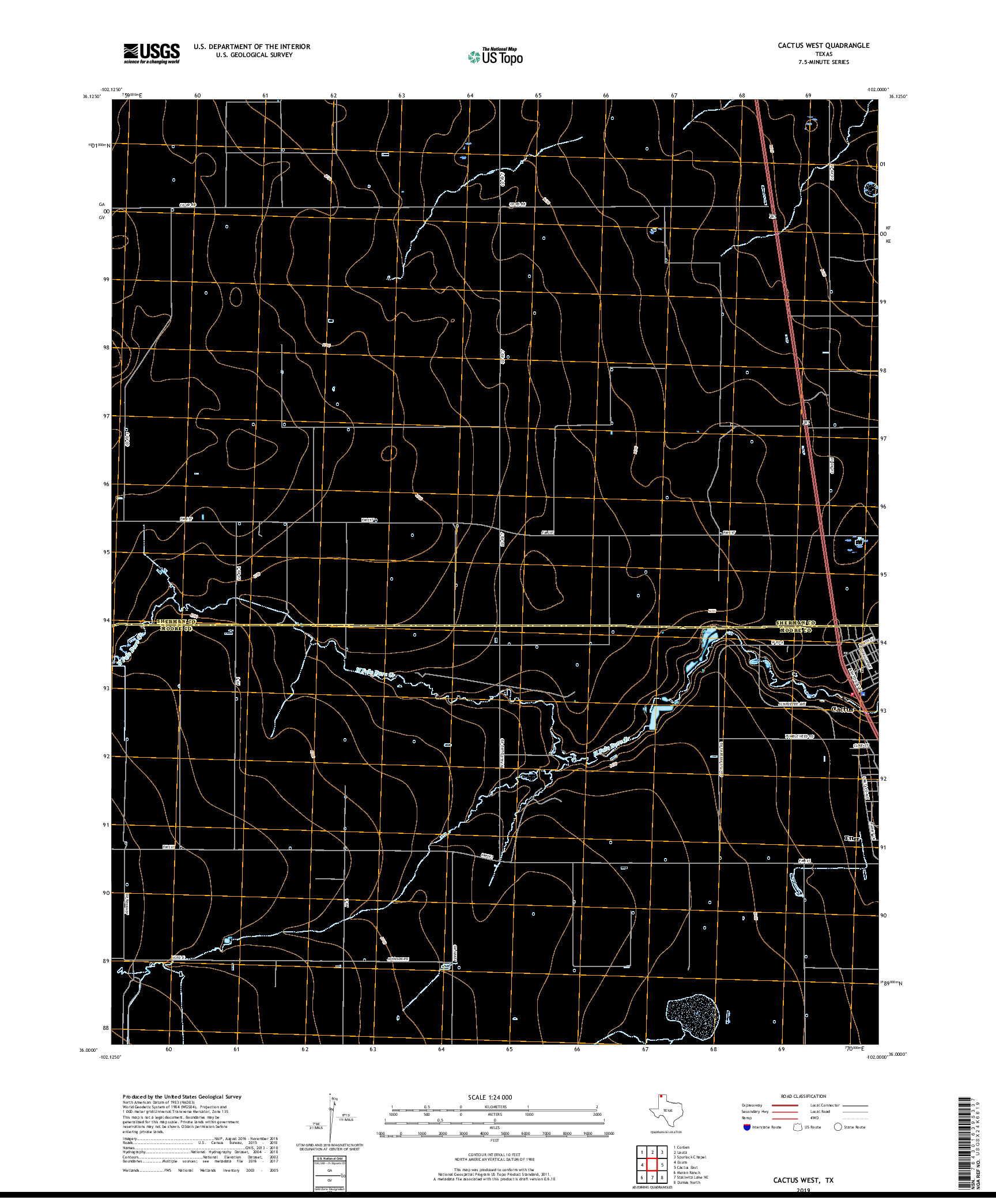 USGS US TOPO 7.5-MINUTE MAP FOR CACTUS WEST, TX 2019