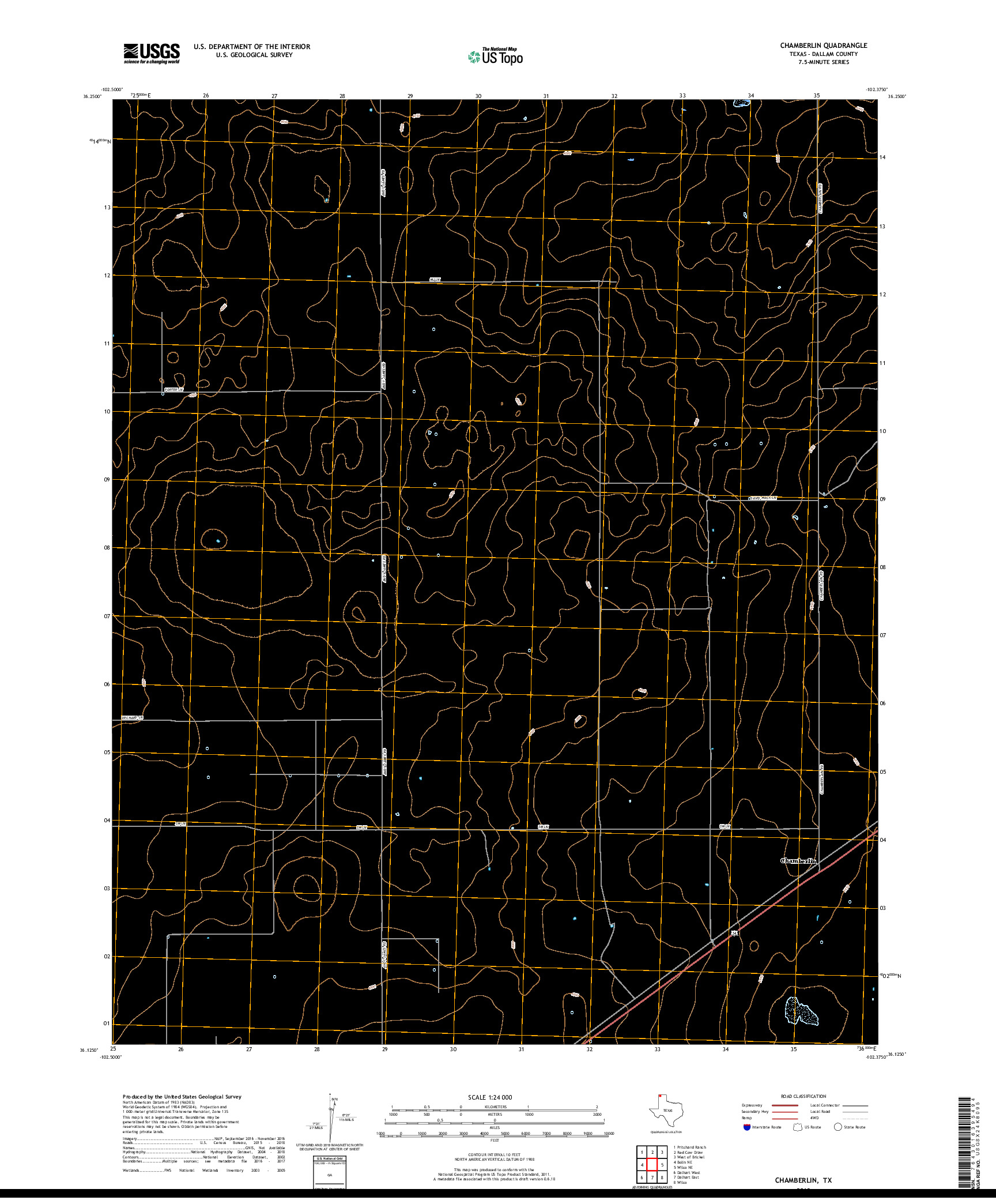 USGS US TOPO 7.5-MINUTE MAP FOR CHAMBERLIN, TX 2019