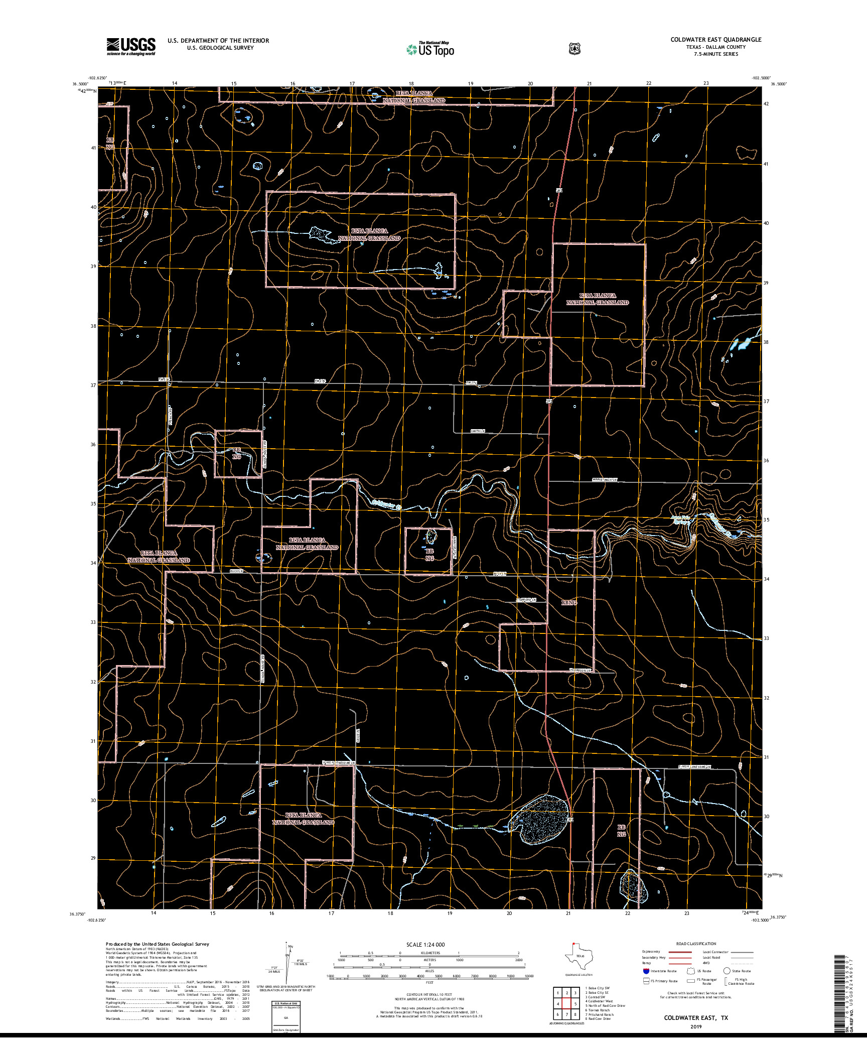 USGS US TOPO 7.5-MINUTE MAP FOR COLDWATER EAST, TX 2019