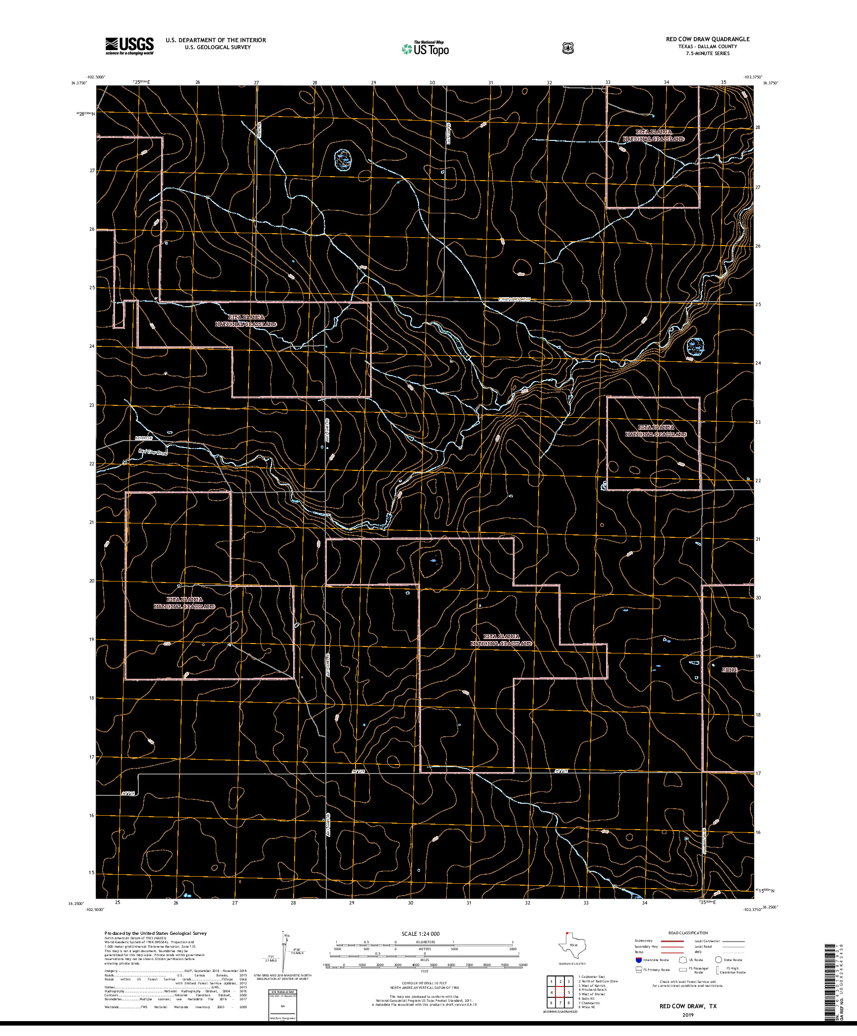 USGS US TOPO 7.5-MINUTE MAP FOR RED COW DRAW, TX 2019