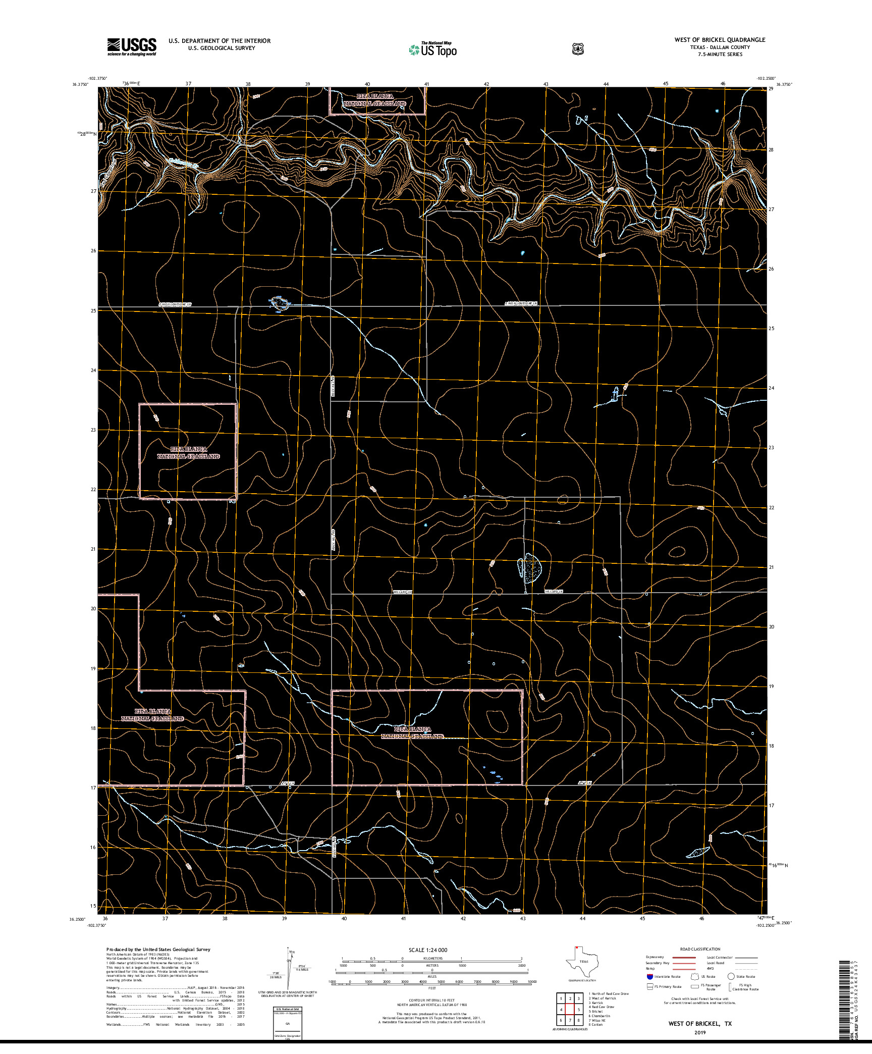 USGS US TOPO 7.5-MINUTE MAP FOR WEST OF BRICKEL, TX 2019