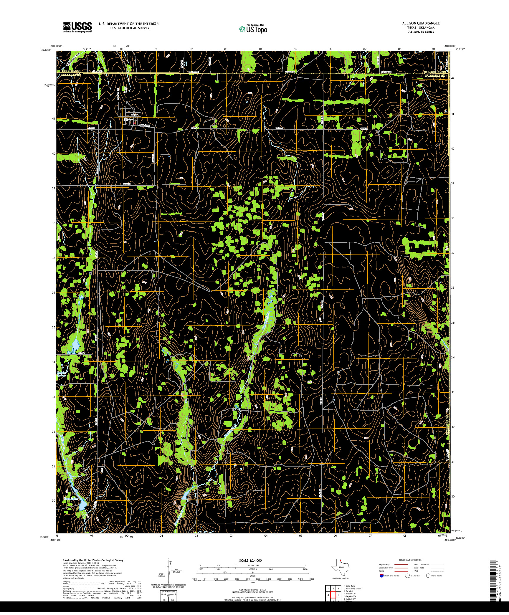 USGS US TOPO 7.5-MINUTE MAP FOR ALLISON, TX,OK 2019