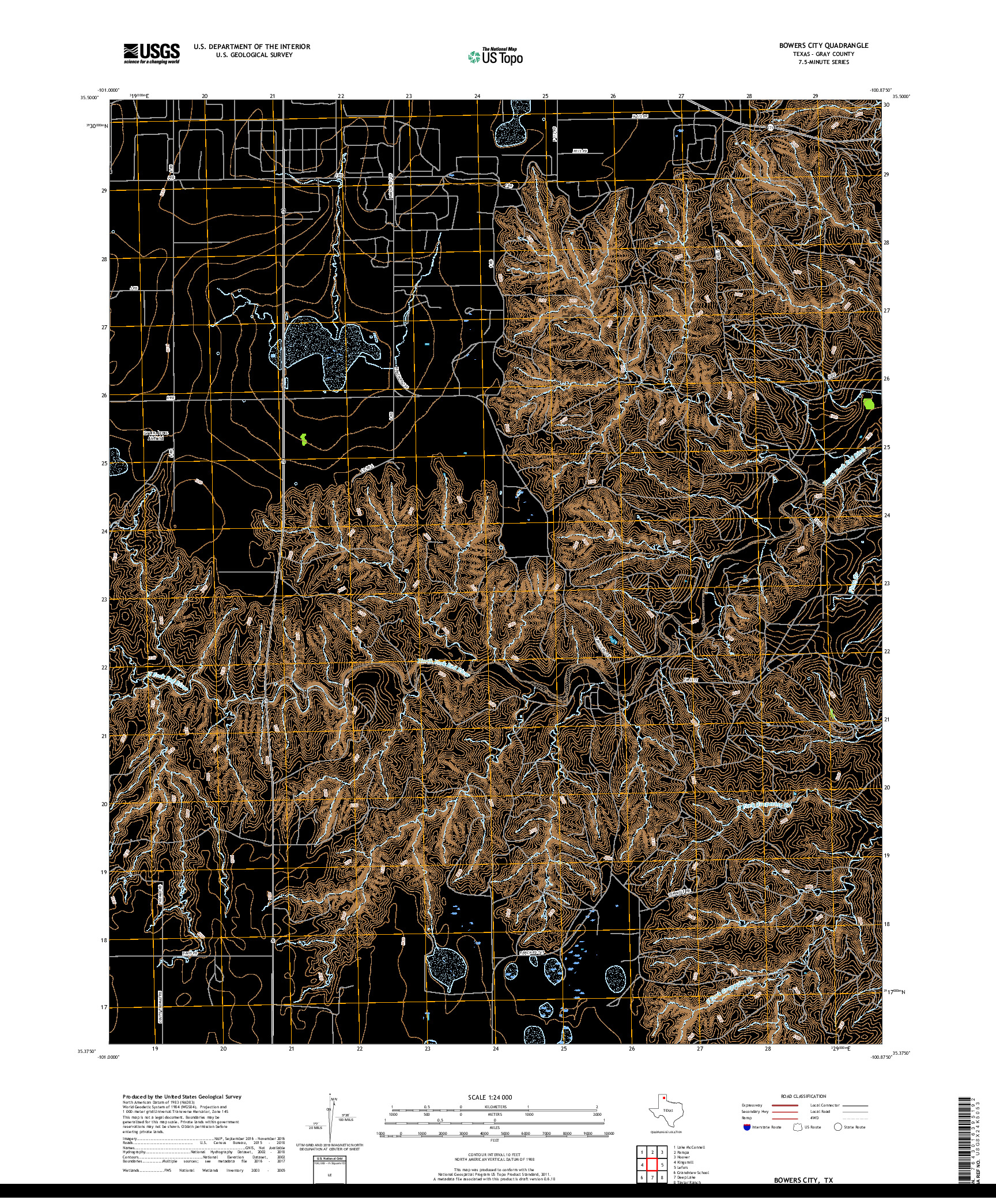 USGS US TOPO 7.5-MINUTE MAP FOR BOWERS CITY, TX 2019