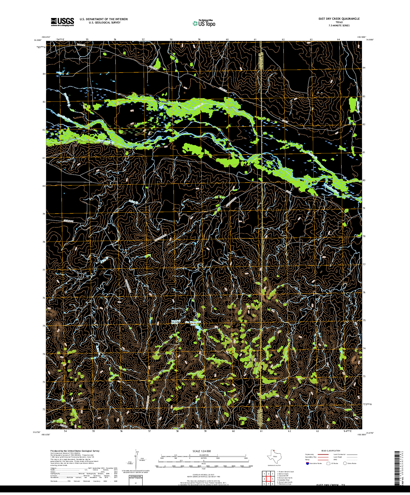 USGS US TOPO 7.5-MINUTE MAP FOR EAST DRY CREEK, TX 2019