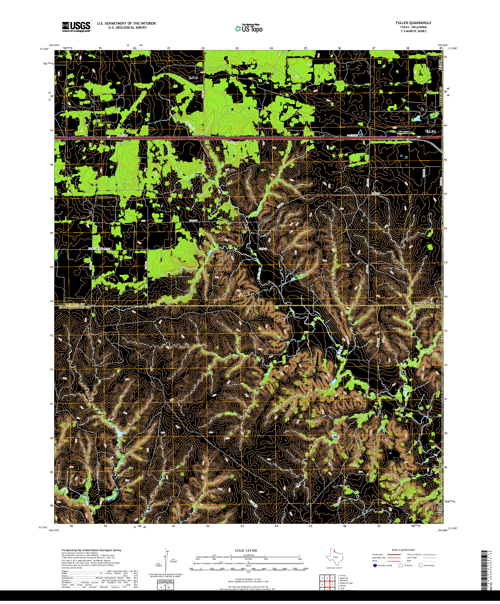 USGS US TOPO 7.5-MINUTE MAP FOR FULLER, TX,OK 2019