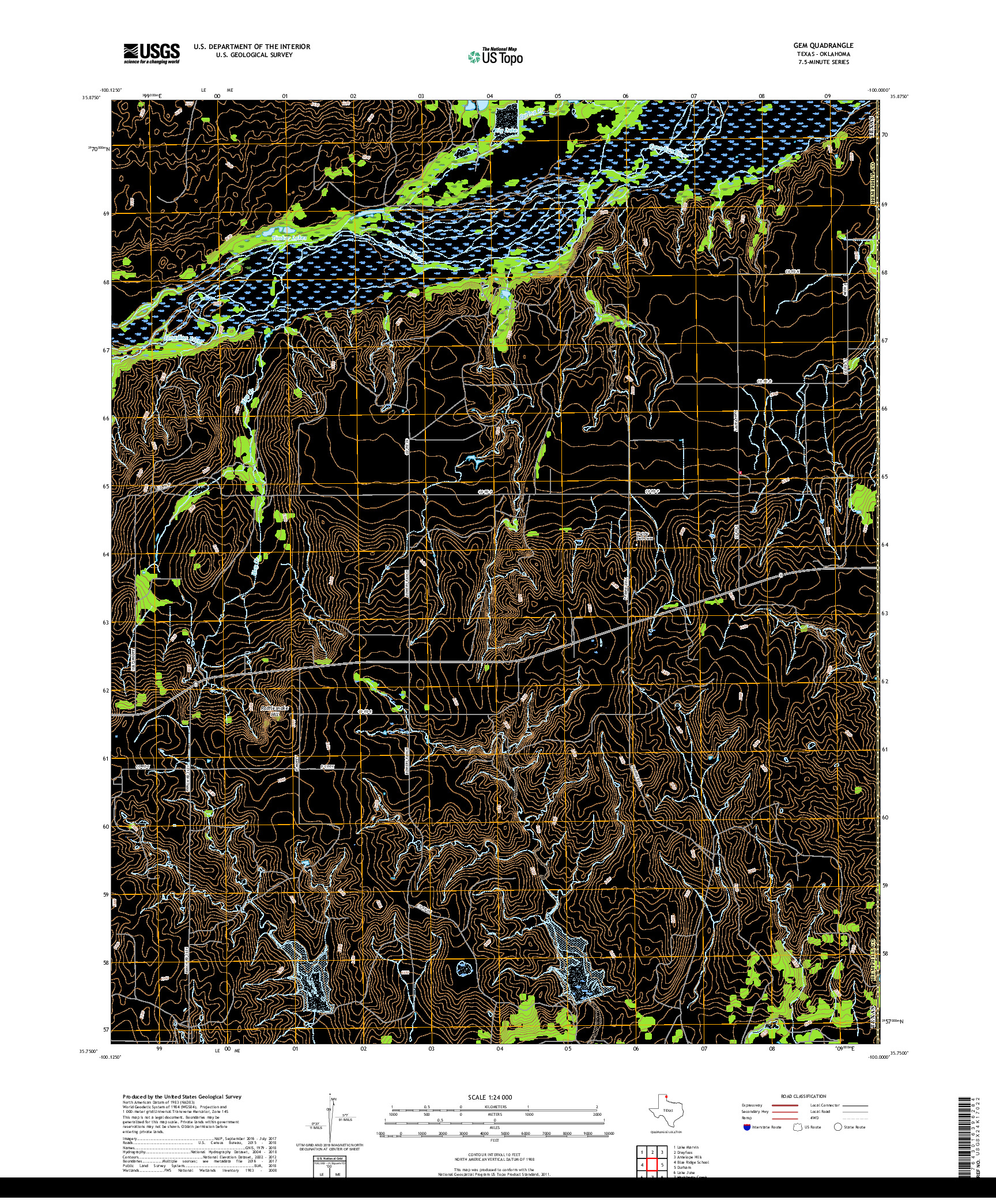 USGS US TOPO 7.5-MINUTE MAP FOR GEM, TX,OK 2019
