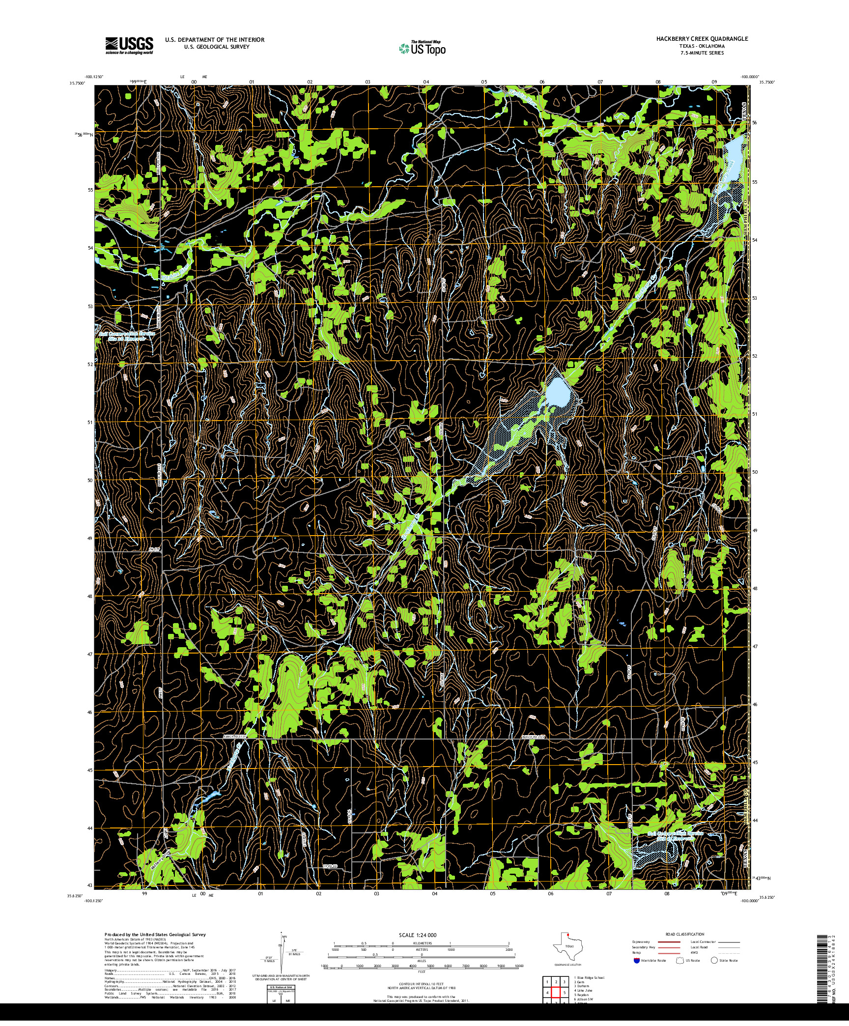 USGS US TOPO 7.5-MINUTE MAP FOR HACKBERRY CREEK, TX,OK 2019