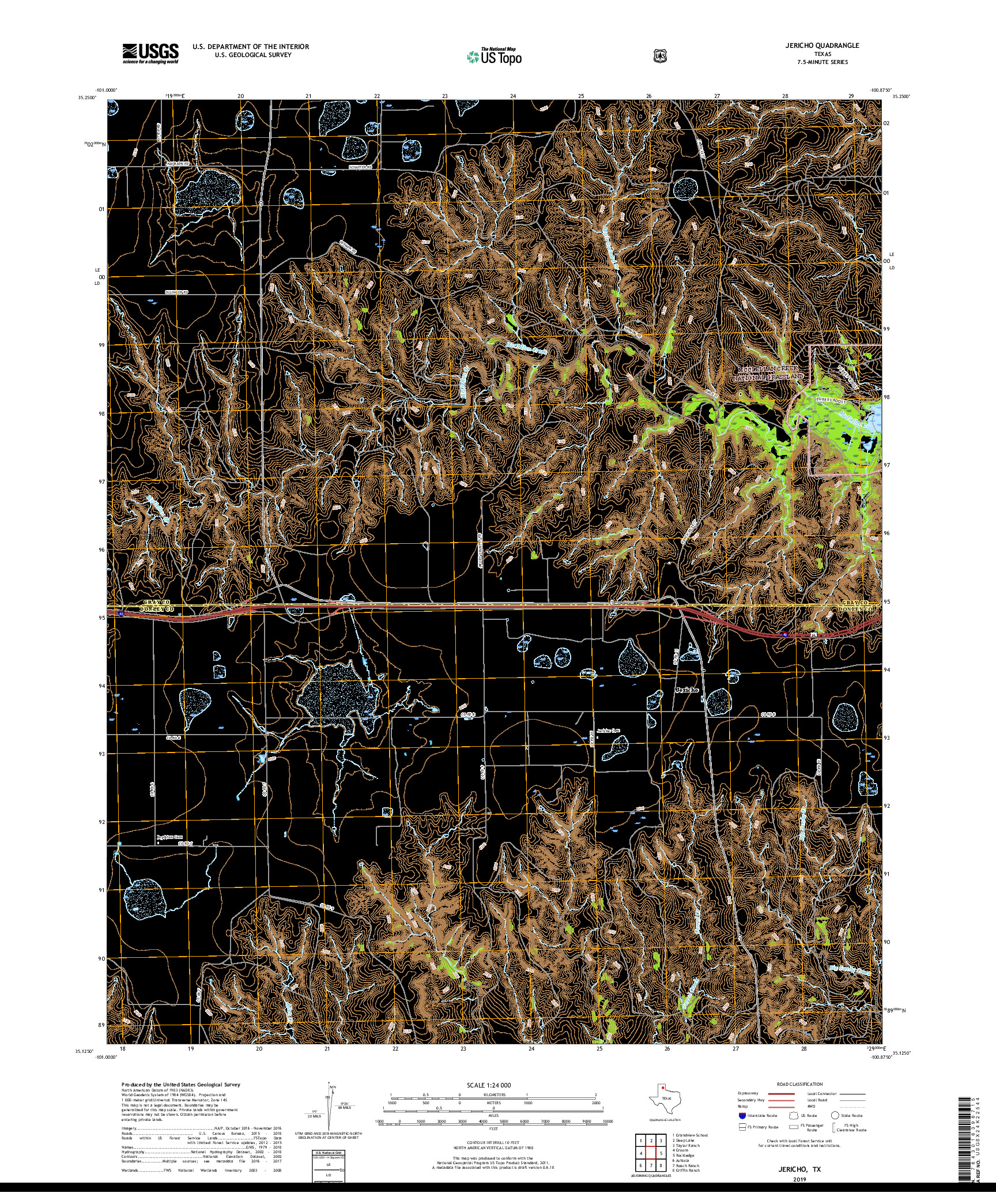 USGS US TOPO 7.5-MINUTE MAP FOR JERICHO, TX 2019