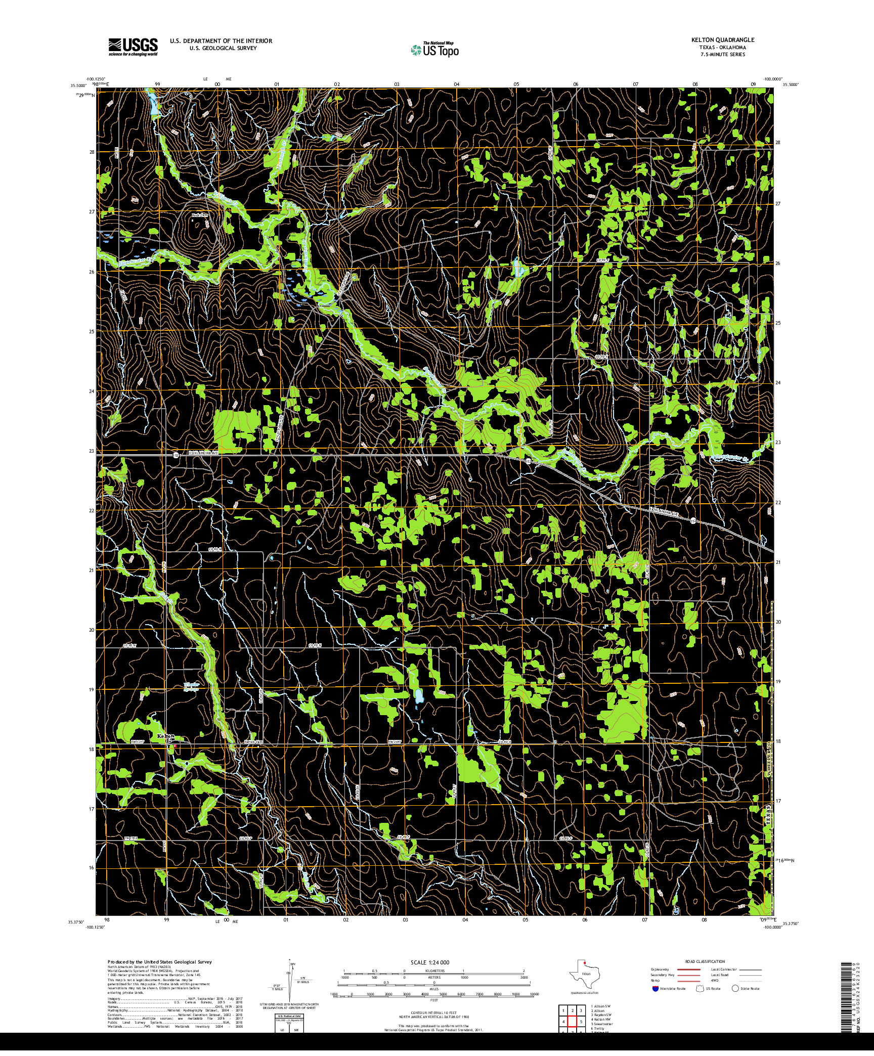 USGS US TOPO 7.5-MINUTE MAP FOR KELTON, TX,OK 2019