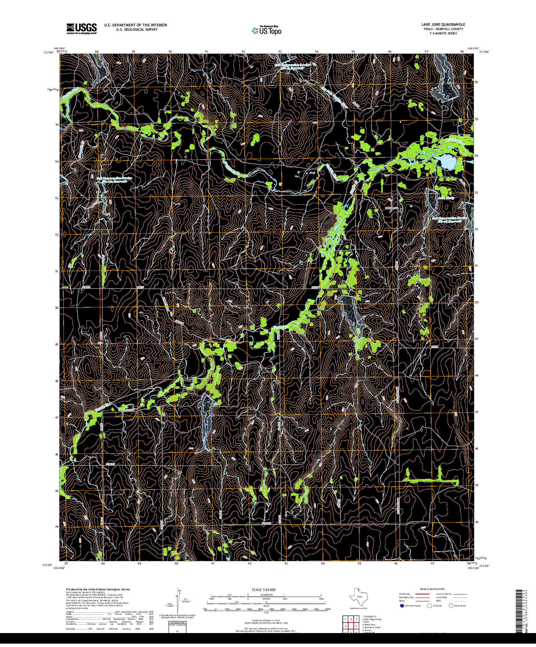 USGS US TOPO 7.5-MINUTE MAP FOR LAKE JUNE, TX 2019