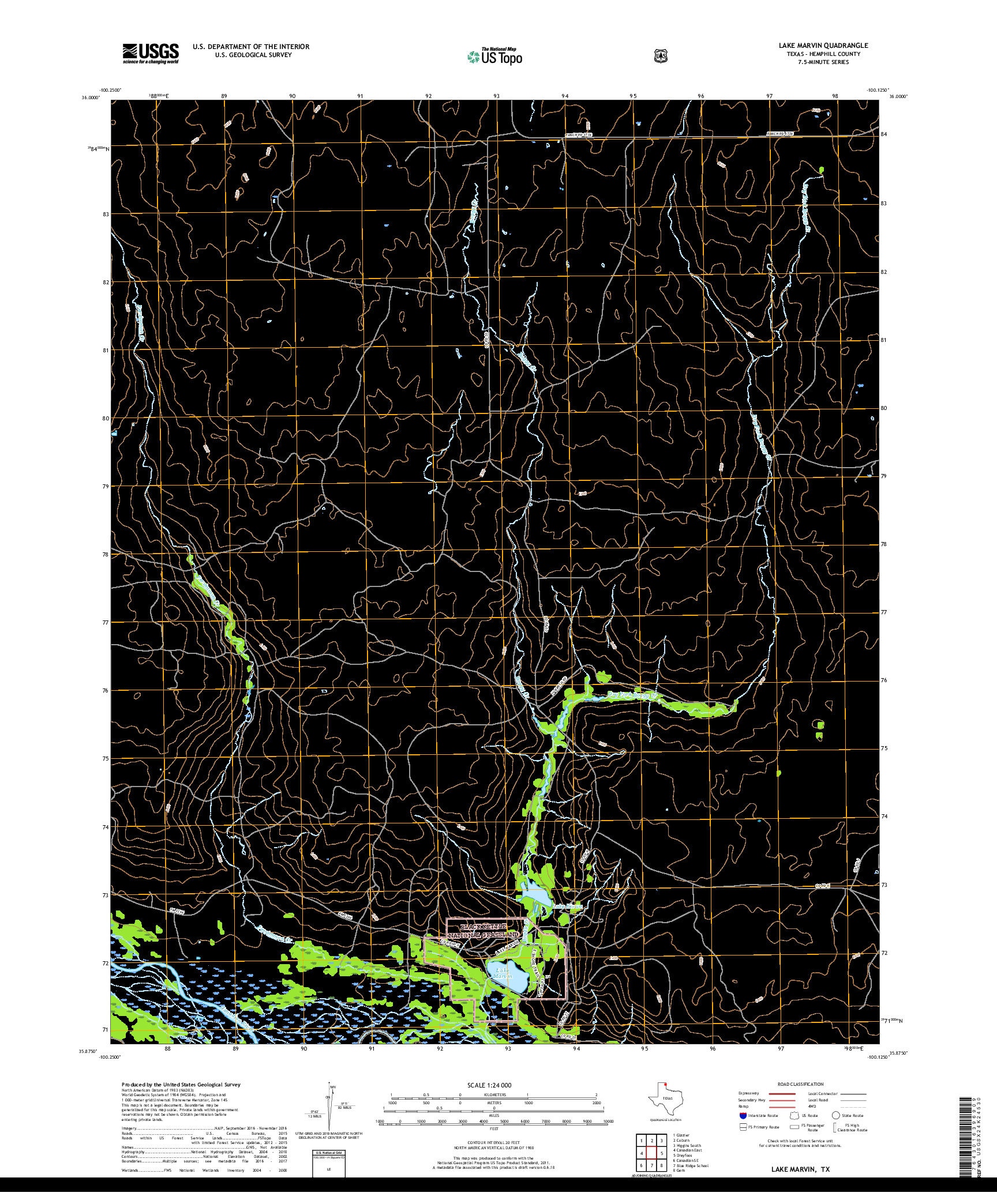 USGS US TOPO 7.5-MINUTE MAP FOR LAKE MARVIN, TX 2019
