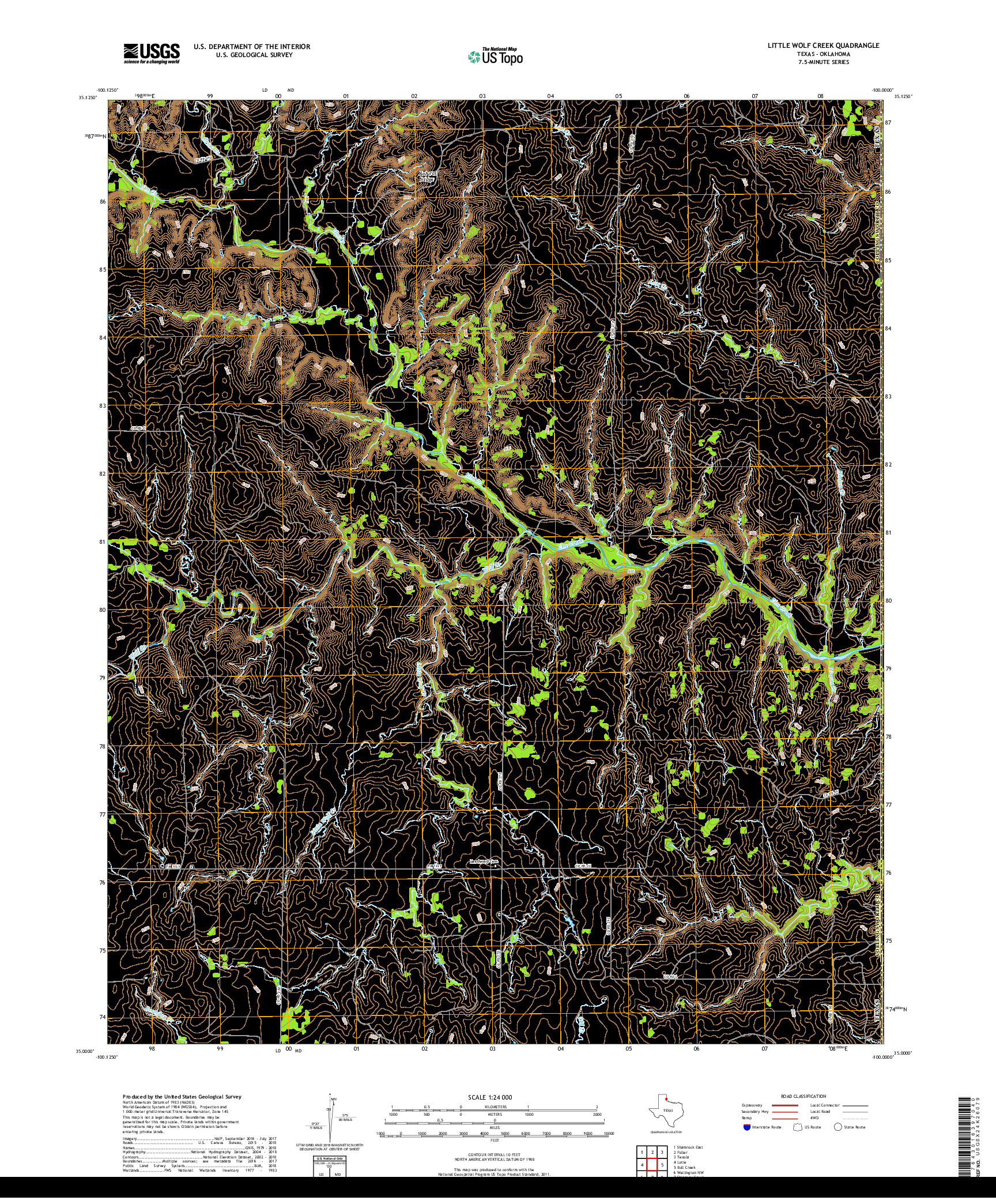 USGS US TOPO 7.5-MINUTE MAP FOR LITTLE WOLF CREEK, TX,OK 2019