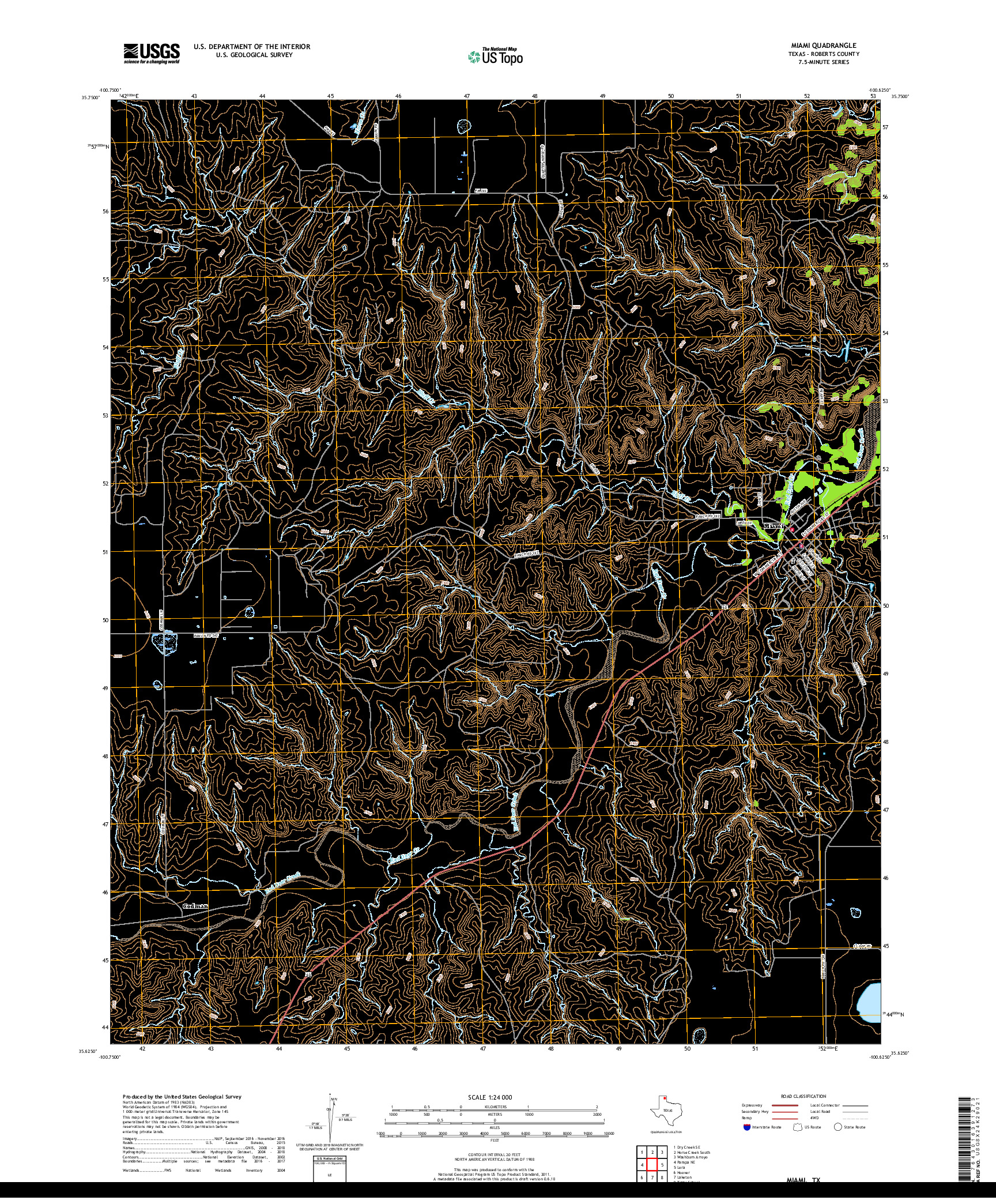 USGS US TOPO 7.5-MINUTE MAP FOR MIAMI, TX 2019
