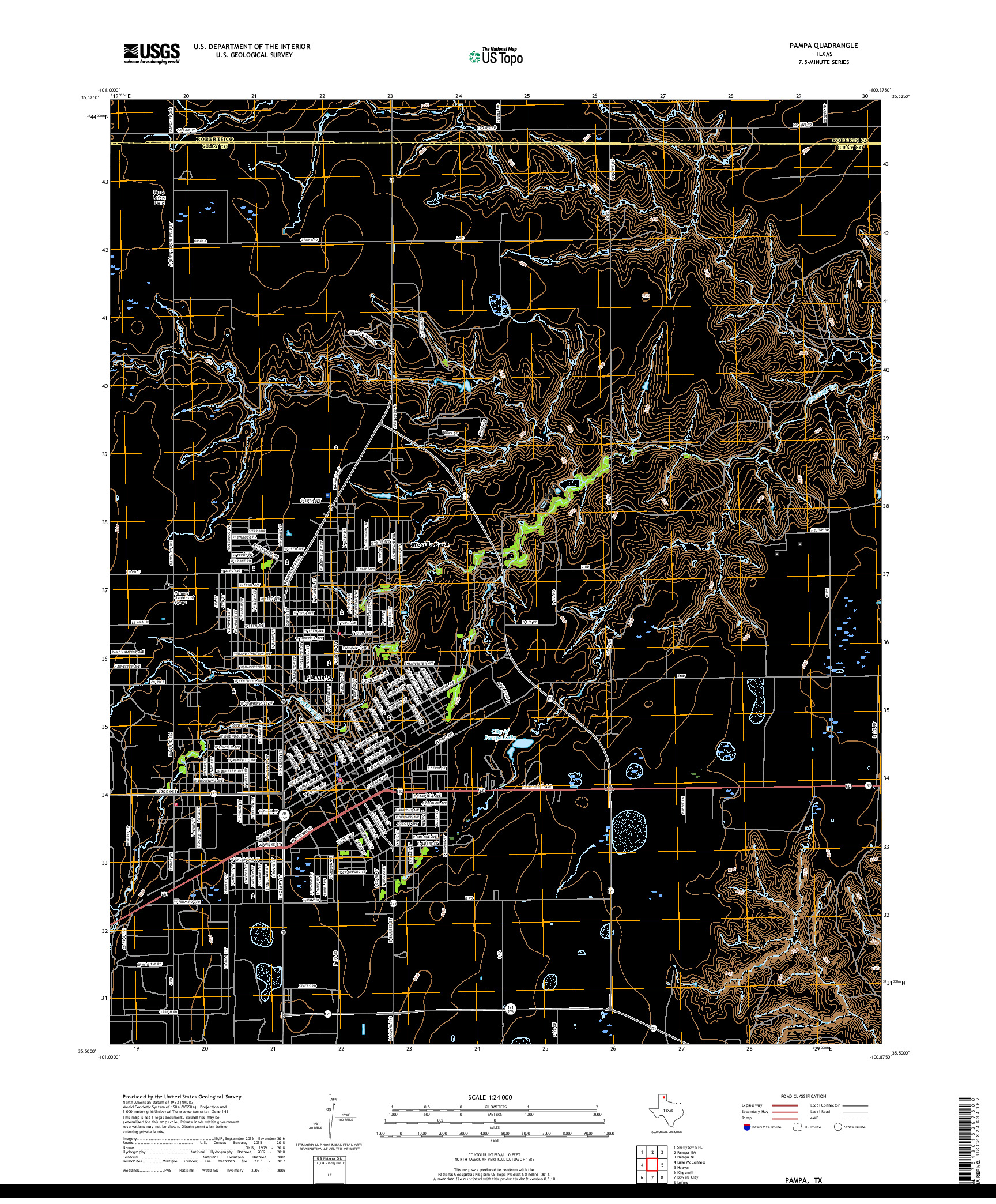 USGS US TOPO 7.5-MINUTE MAP FOR PAMPA, TX 2019