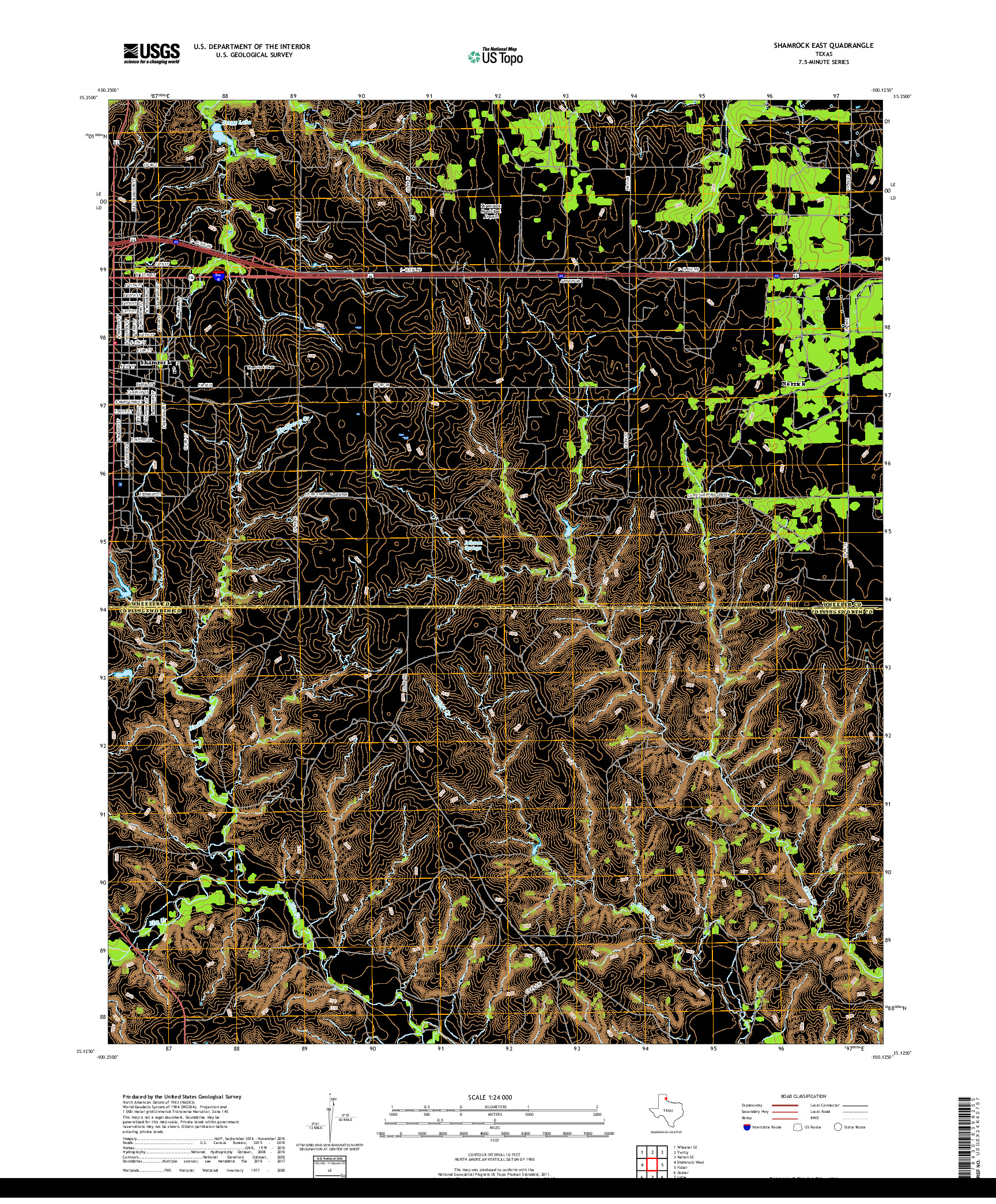 USGS US TOPO 7.5-MINUTE MAP FOR SHAMROCK EAST, TX 2019