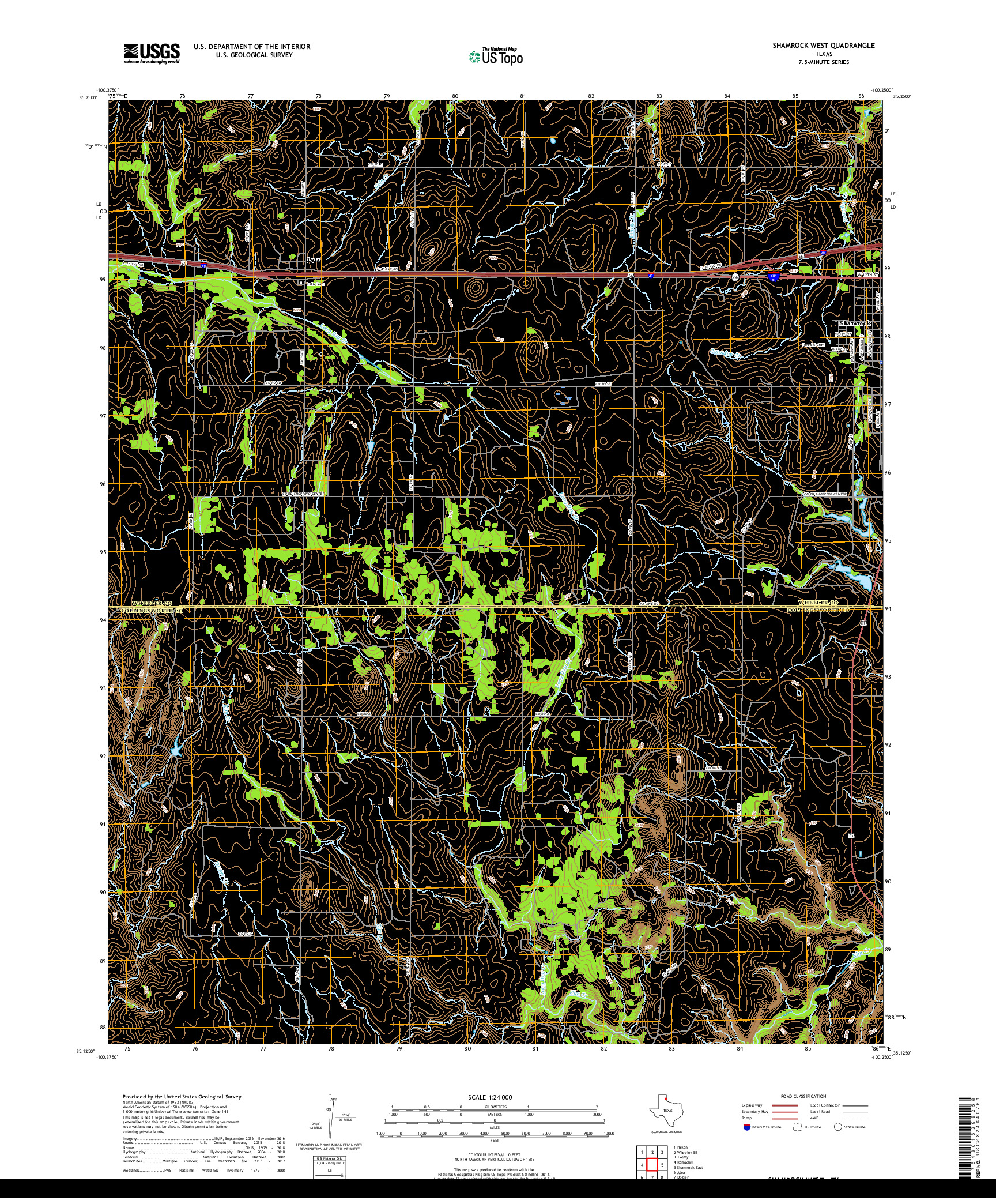 USGS US TOPO 7.5-MINUTE MAP FOR SHAMROCK WEST, TX 2019
