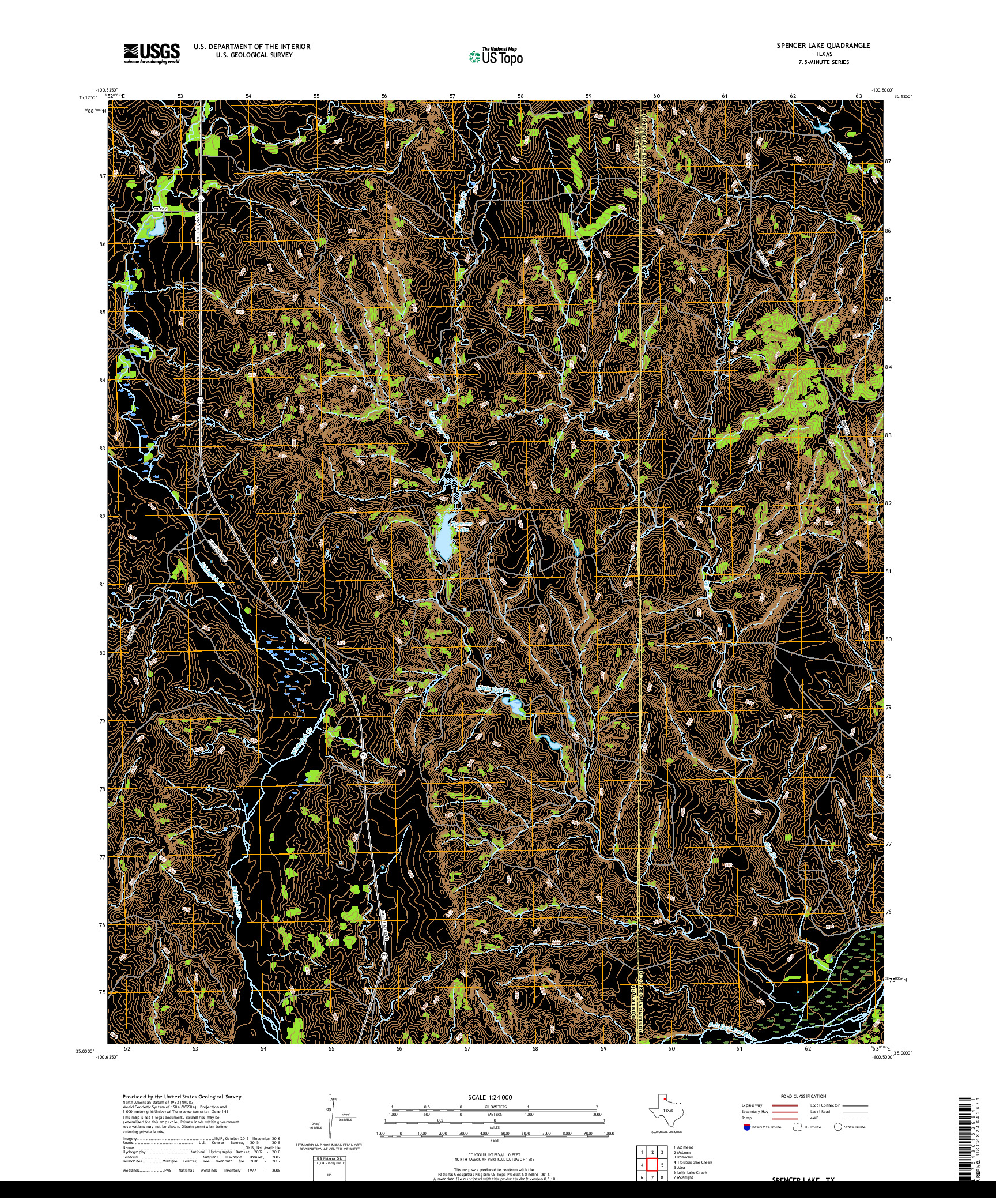 USGS US TOPO 7.5-MINUTE MAP FOR SPENCER LAKE, TX 2019