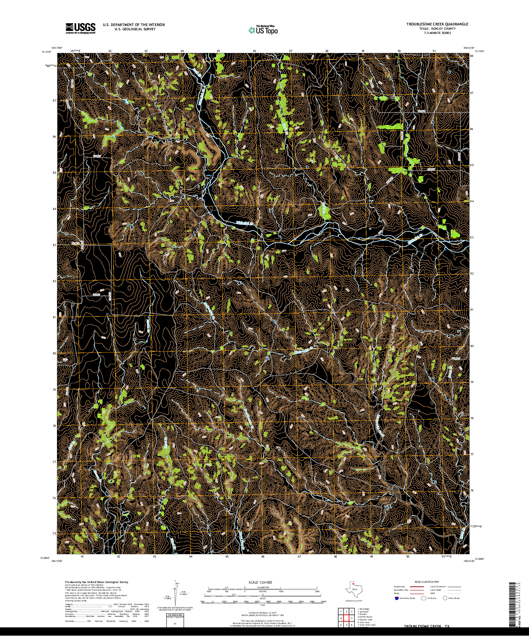 USGS US TOPO 7.5-MINUTE MAP FOR TROUBLESOME CREEK, TX 2019