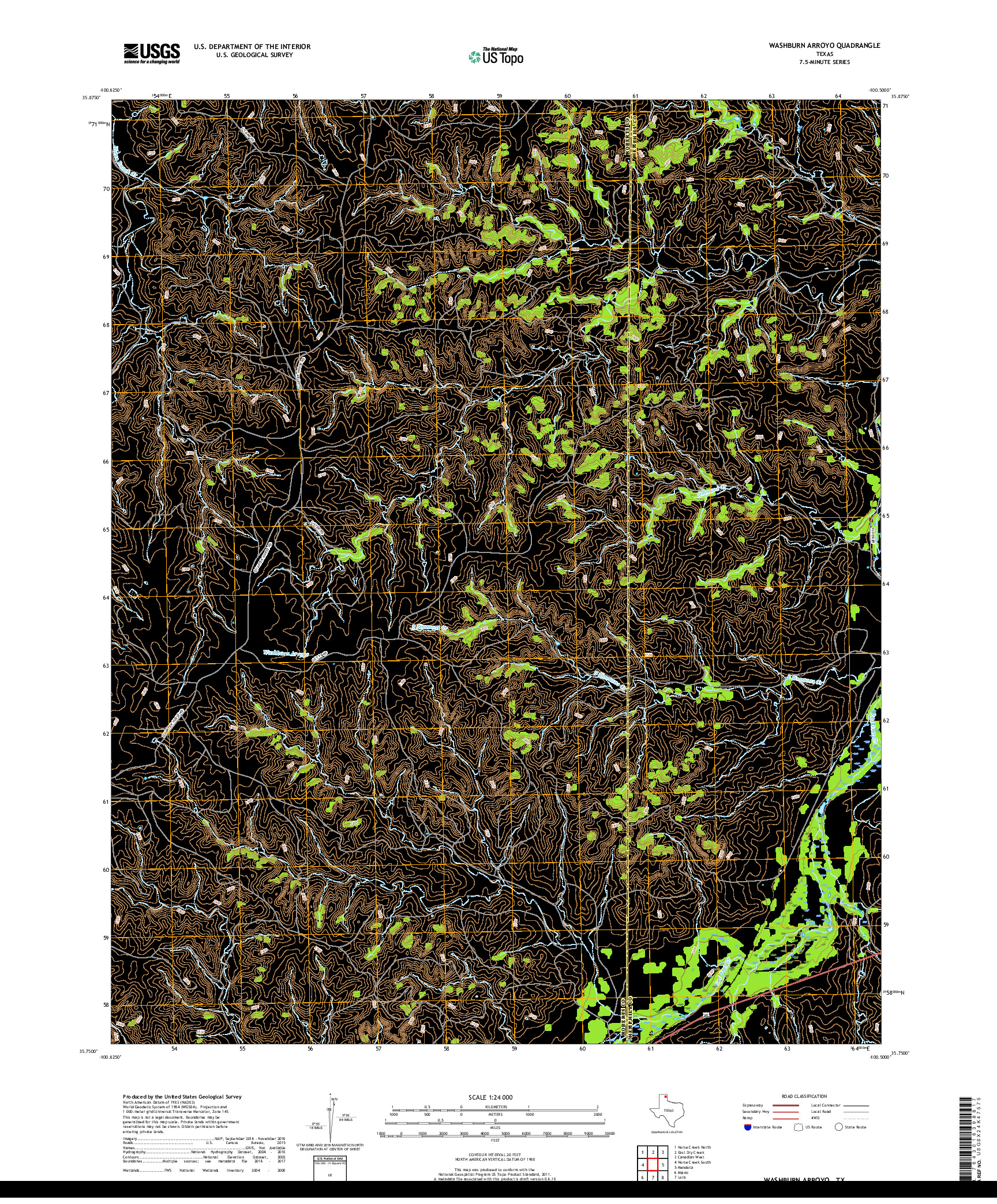 USGS US TOPO 7.5-MINUTE MAP FOR WASHBURN ARROYO, TX 2019