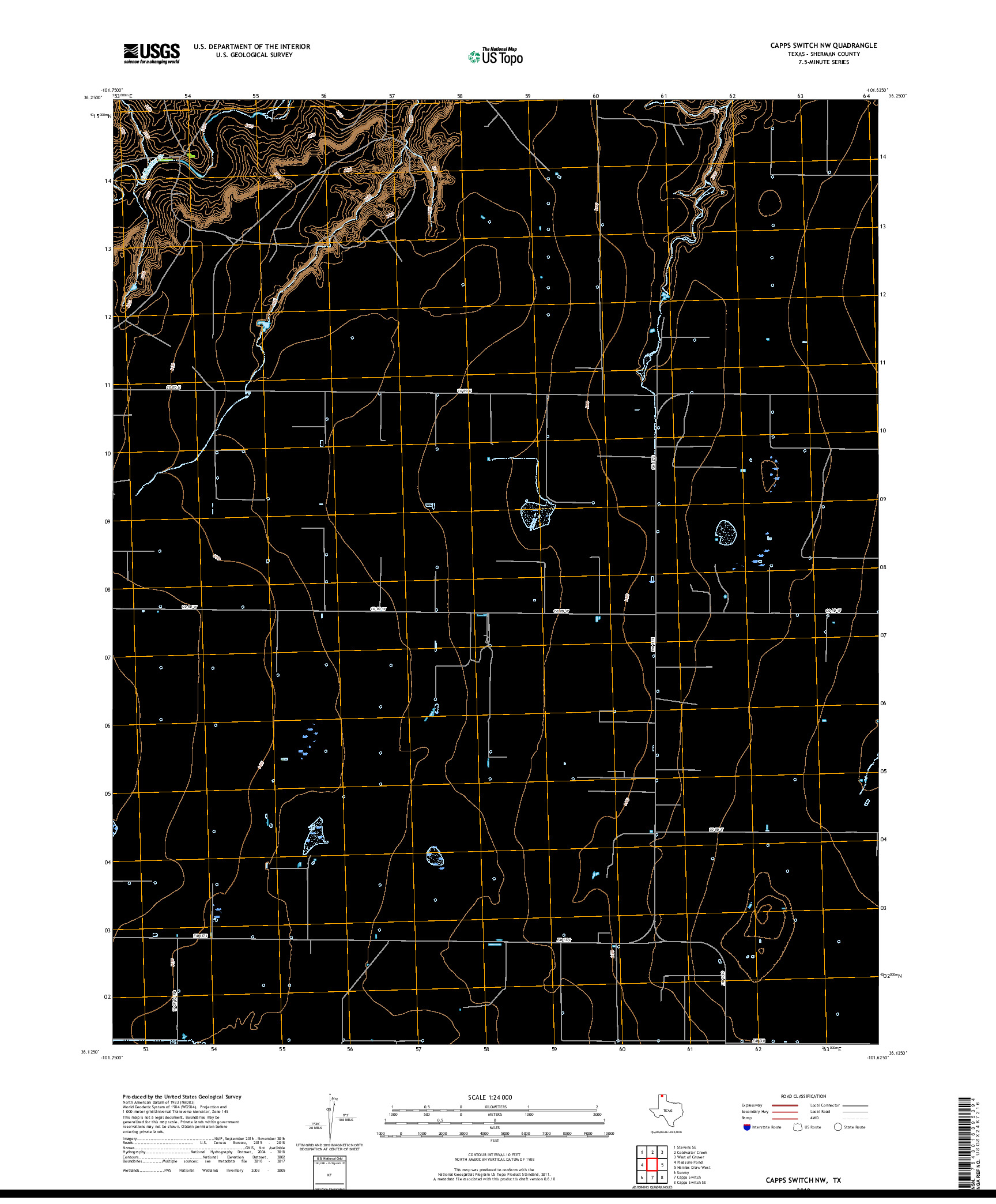 USGS US TOPO 7.5-MINUTE MAP FOR CAPPS SWITCH NW, TX 2019