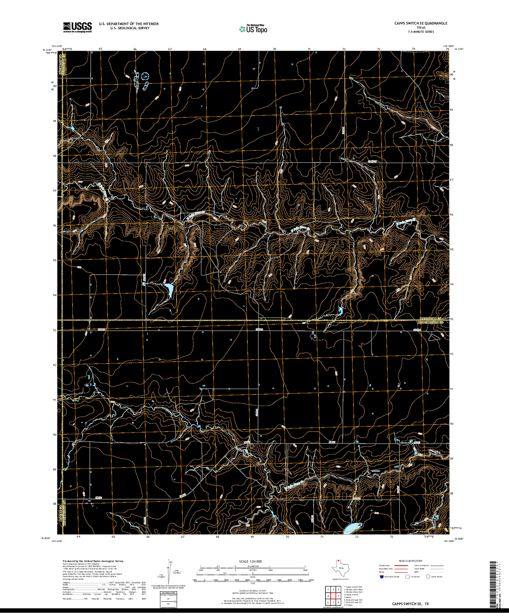USGS US TOPO 7.5-MINUTE MAP FOR CAPPS SWITCH SE, TX 2019