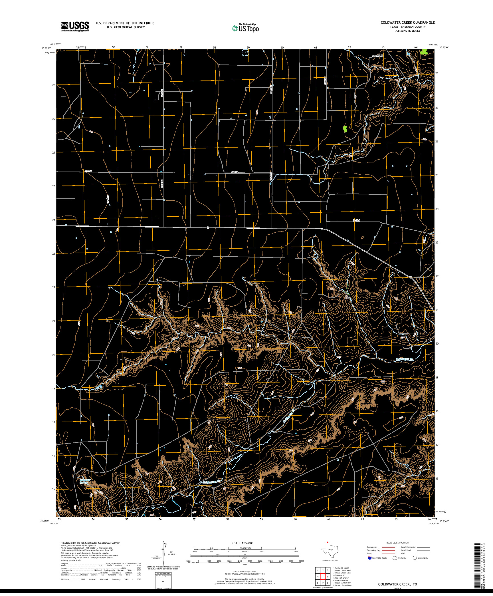 USGS US TOPO 7.5-MINUTE MAP FOR COLDWATER CREEK, TX 2019
