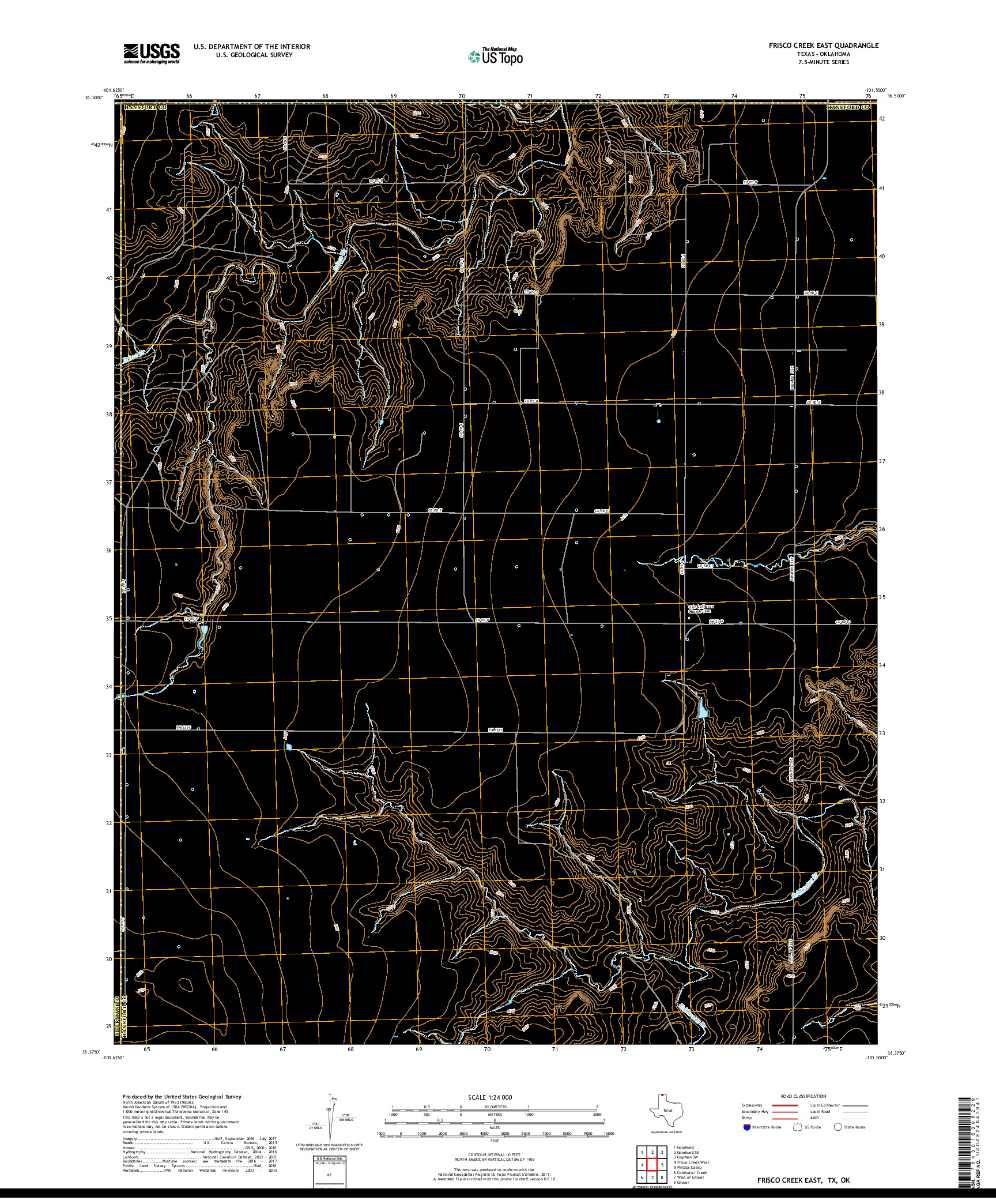 USGS US TOPO 7.5-MINUTE MAP FOR FRISCO CREEK EAST, TX,OK 2019