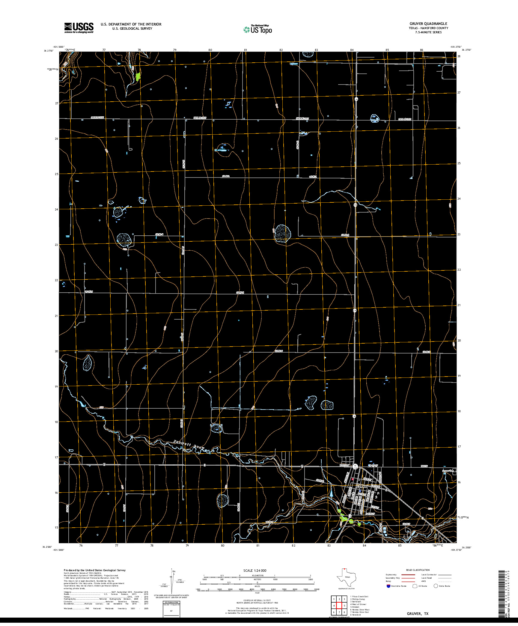 USGS US TOPO 7.5-MINUTE MAP FOR GRUVER, TX 2019