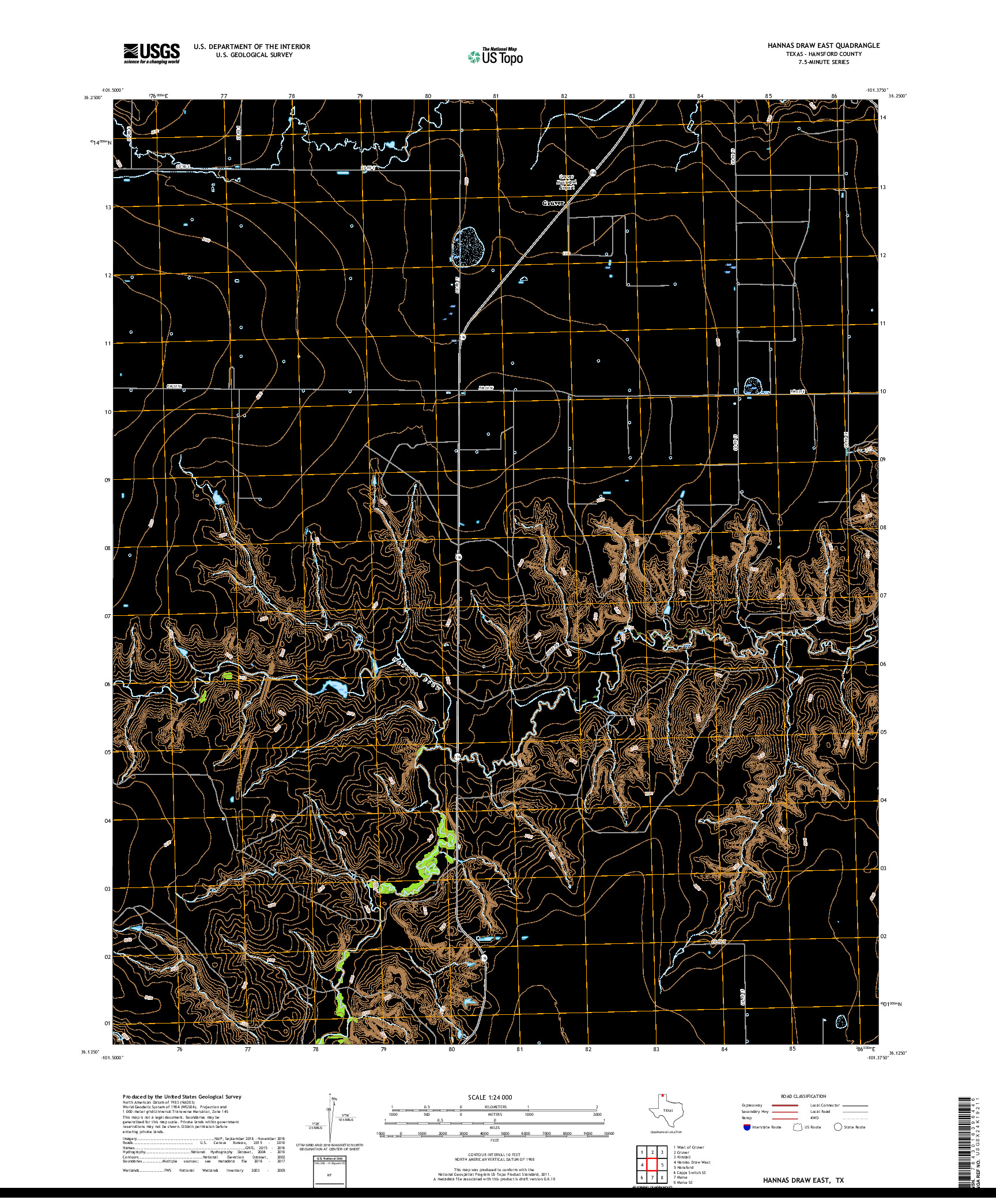 USGS US TOPO 7.5-MINUTE MAP FOR HANNAS DRAW EAST, TX 2019