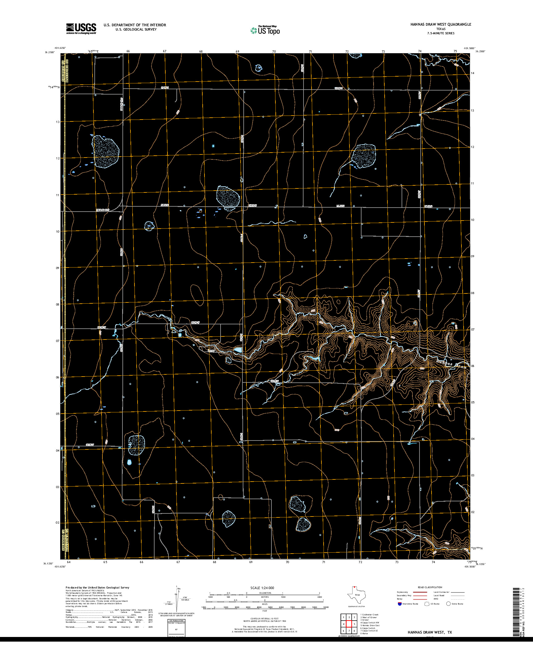 USGS US TOPO 7.5-MINUTE MAP FOR HANNAS DRAW WEST, TX 2019